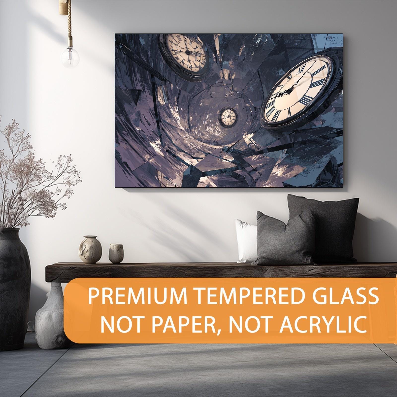 Surreal Clock Tempered Glass Wall Art | Time Vortex Tunnel Decor