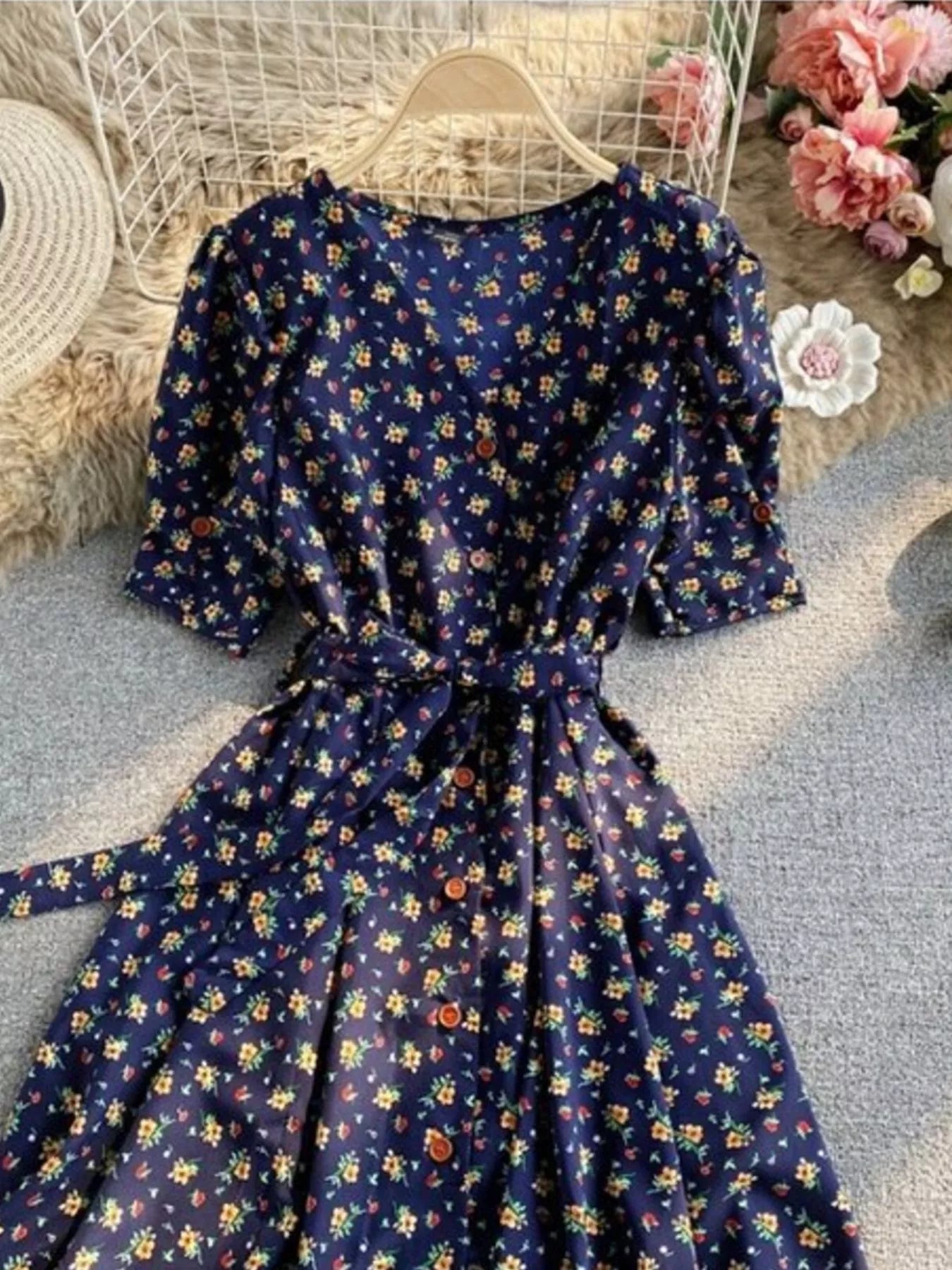 Floral Print V-Neck Midi Dress