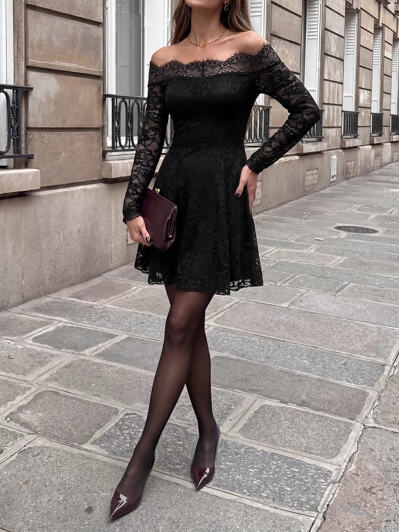 Lace Off Shoulder Mini Dress