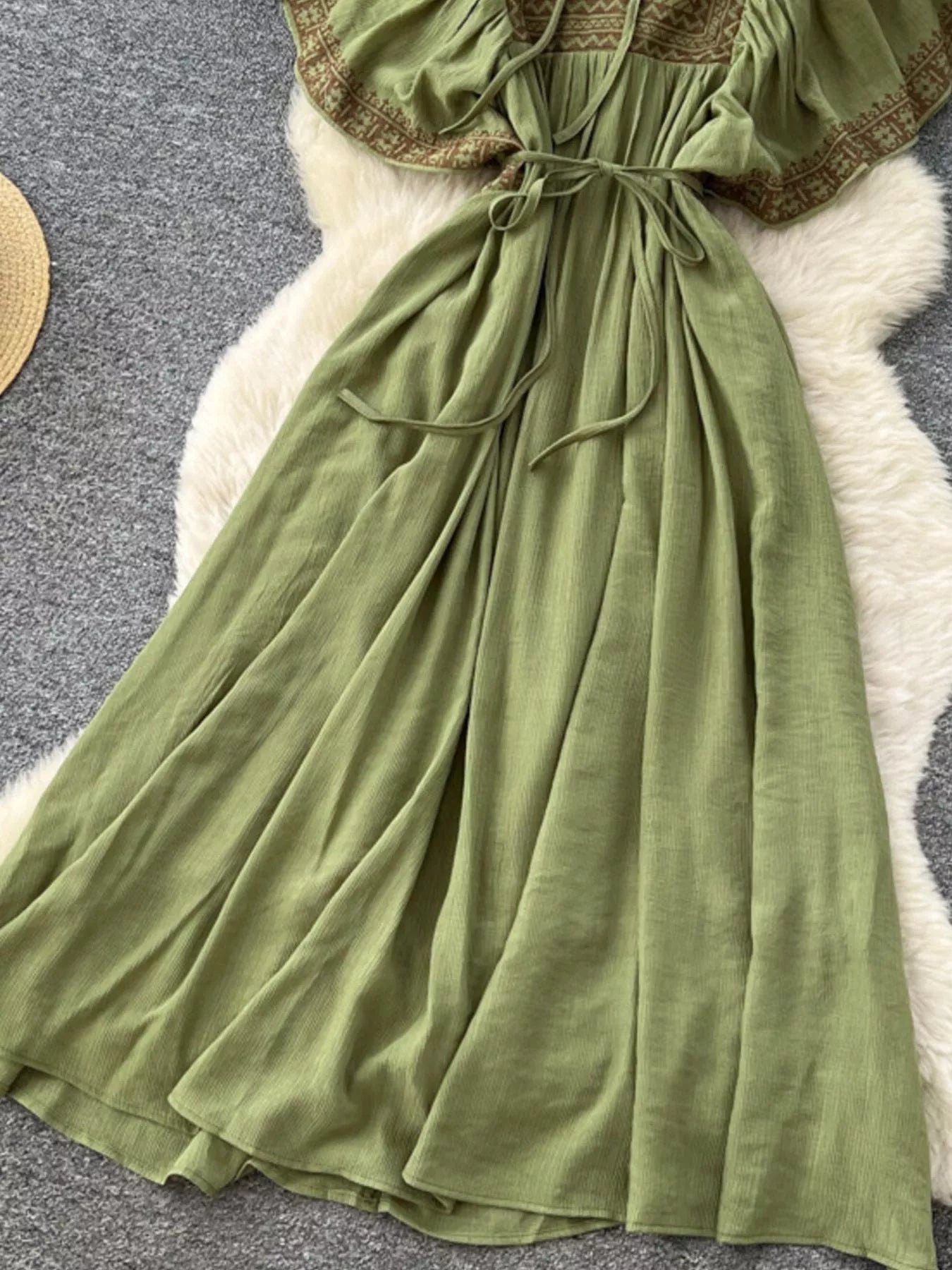 Tie Neck Short Sleeve Dress