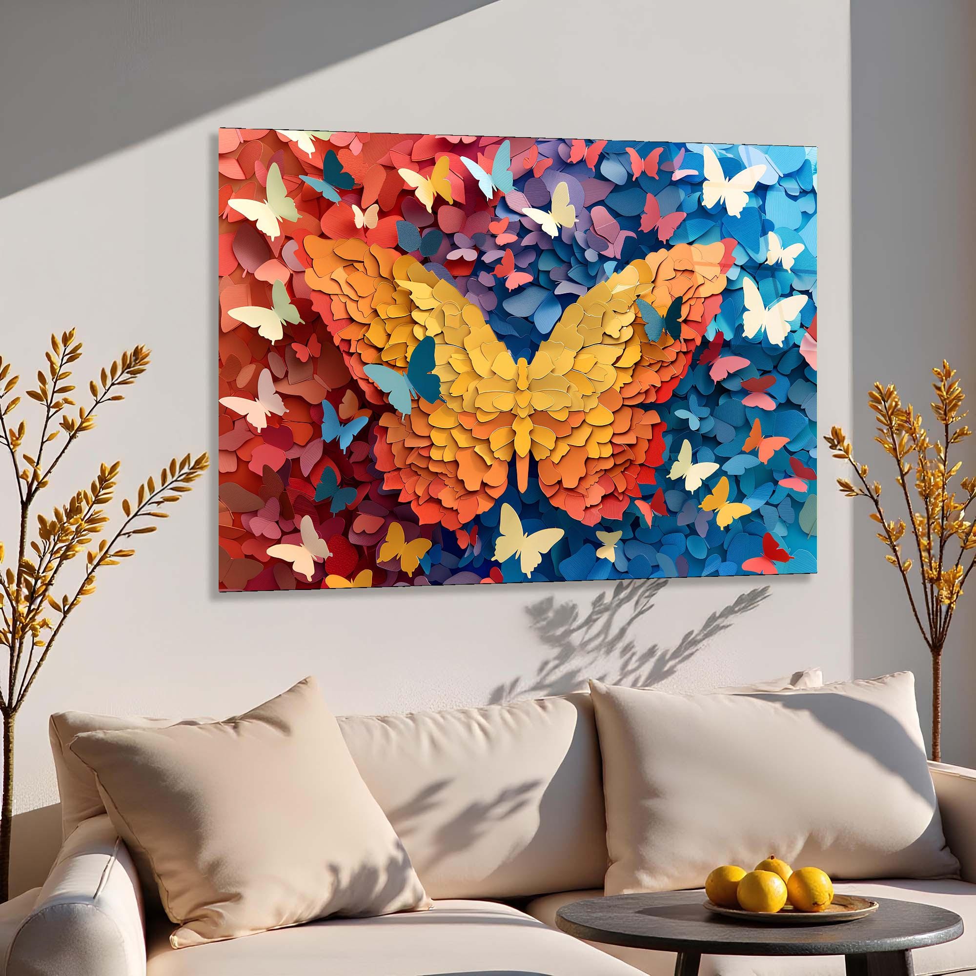 Butterfly Glass Wall Art | Paper-Cut Style, Modern Home Decor
