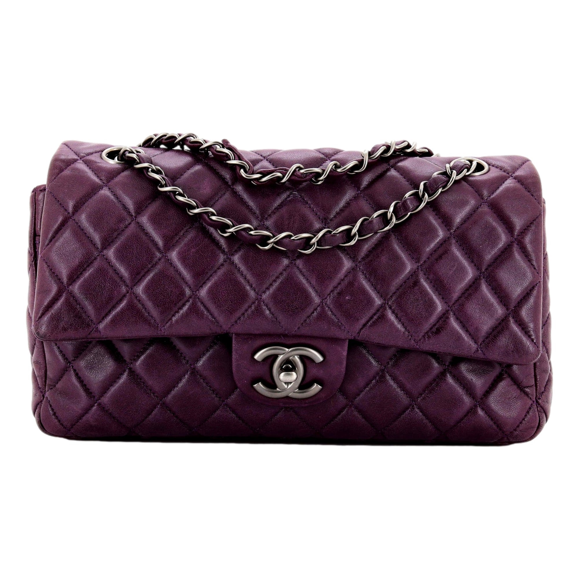 Chanel Classic Flap Purple Lambskin Leather Shoulder Bag