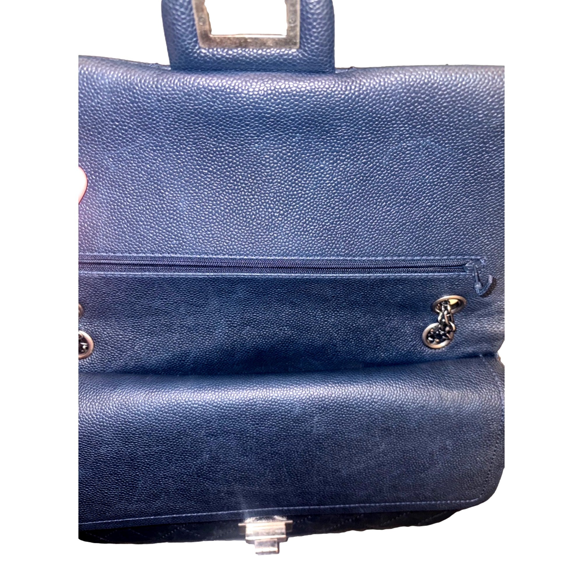 Chanel Reissue 2.55 226 Navy Caviar Leather Quilted Flap Bag Silver Chain