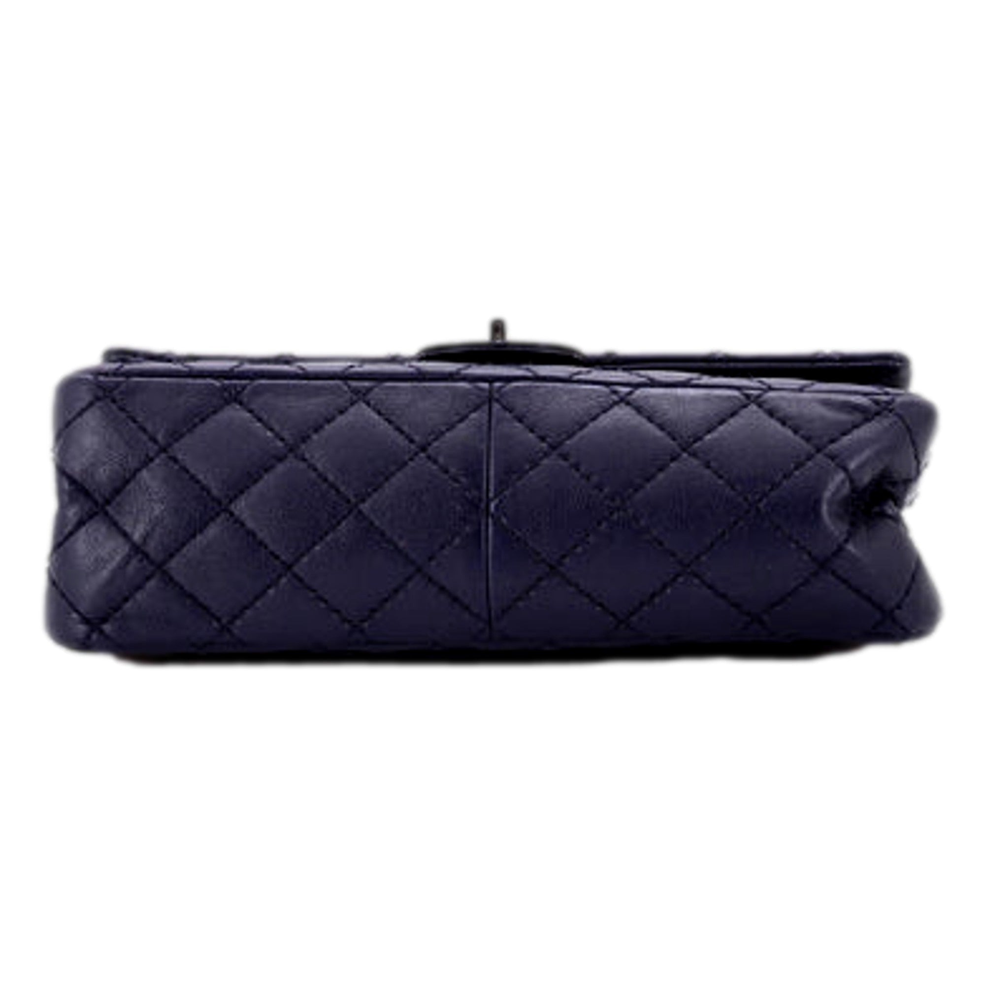 Chanel Reissue 2.55 226 Navy Caviar Leather Quilted Flap Bag Silver Chain