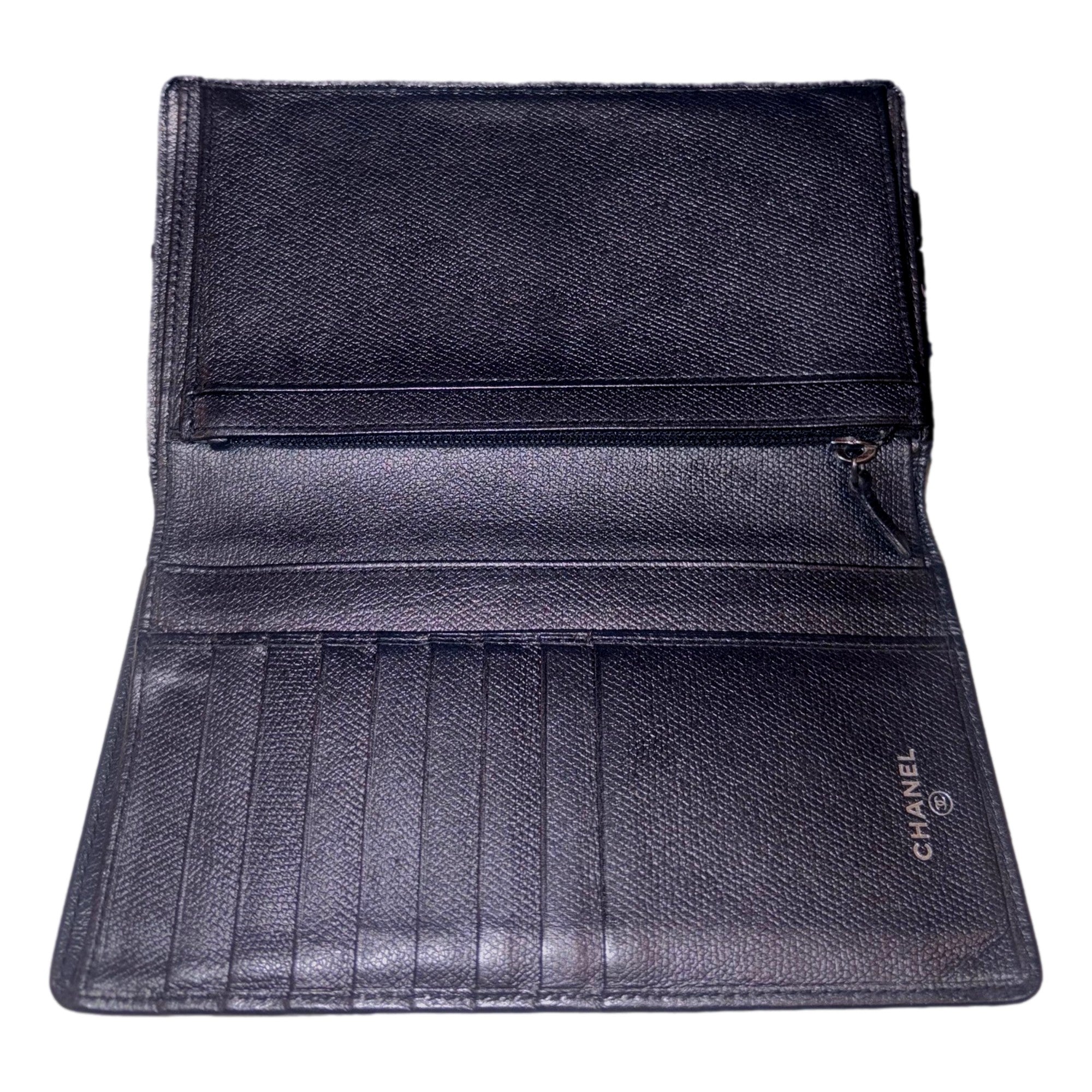 Chanel Vintage Yen Black Caviar Leather Long Wallet