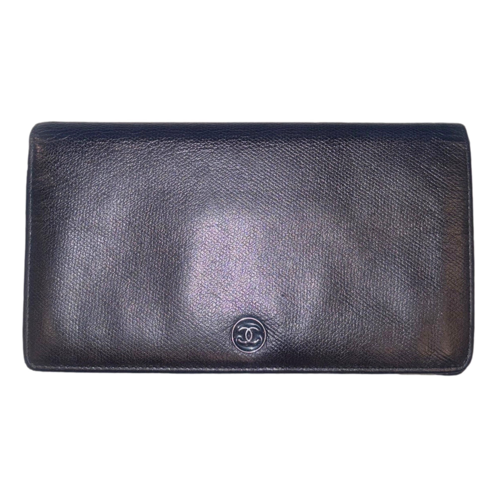 Chanel Vintage Yen Black Caviar Leather Long Wallet