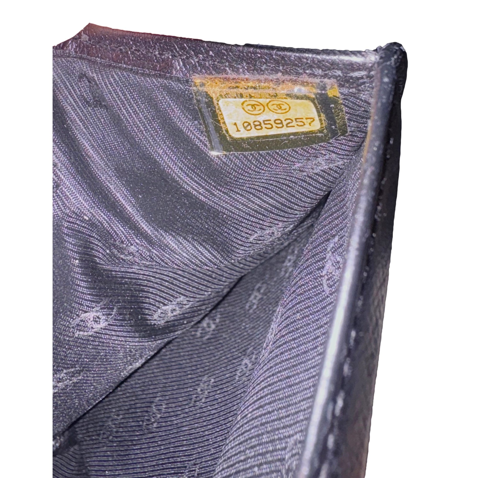 Chanel Vintage Yen Black Caviar Leather Long Wallet