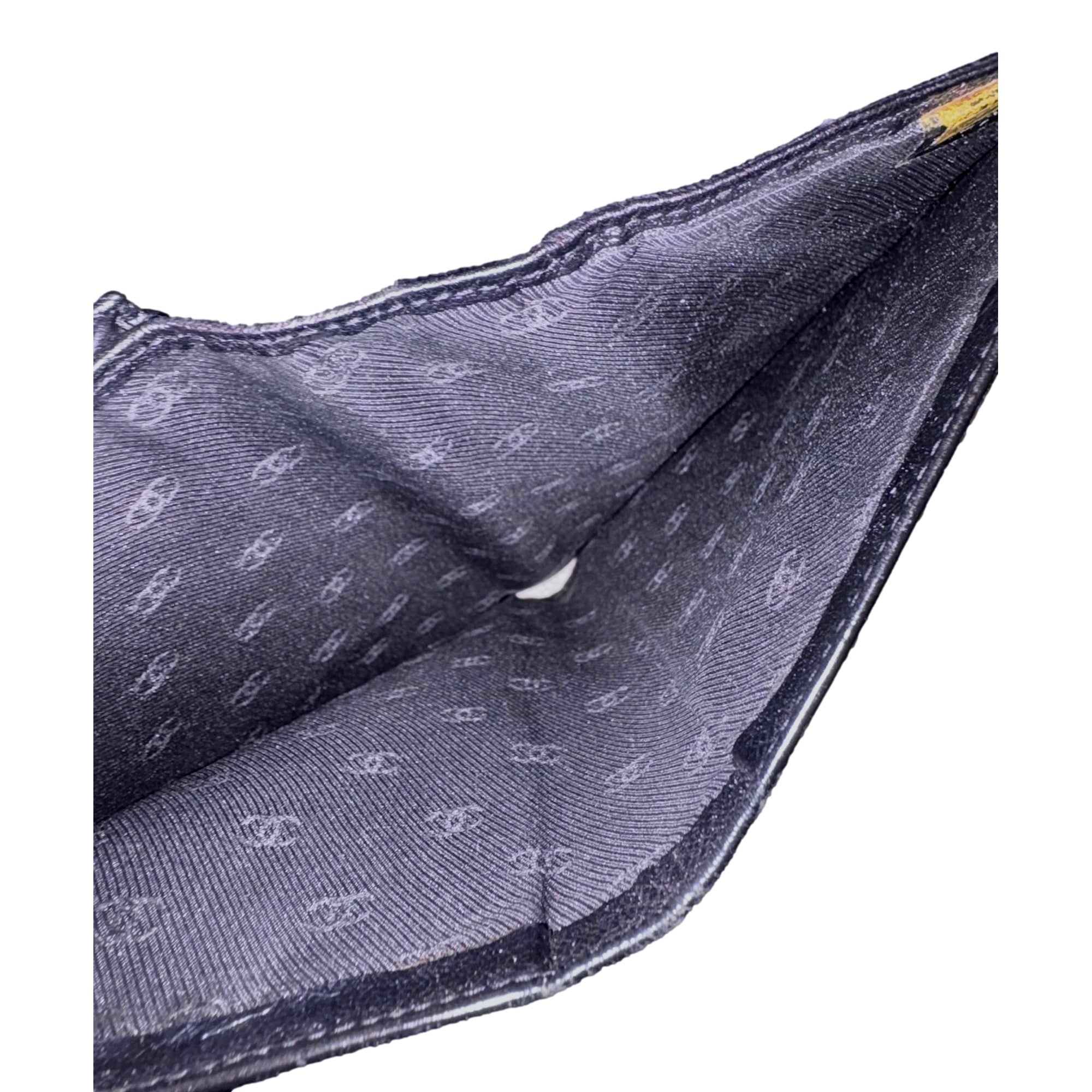 Chanel Vintage Yen Black Caviar Leather Long Wallet