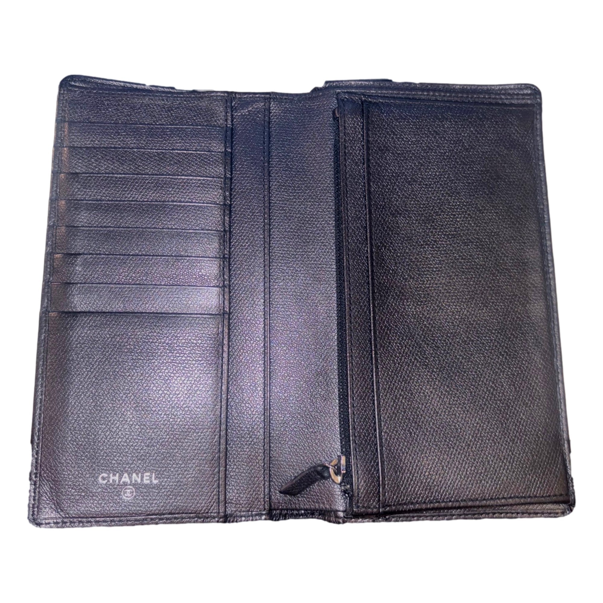 Chanel Vintage Yen Black Caviar Leather Long Wallet