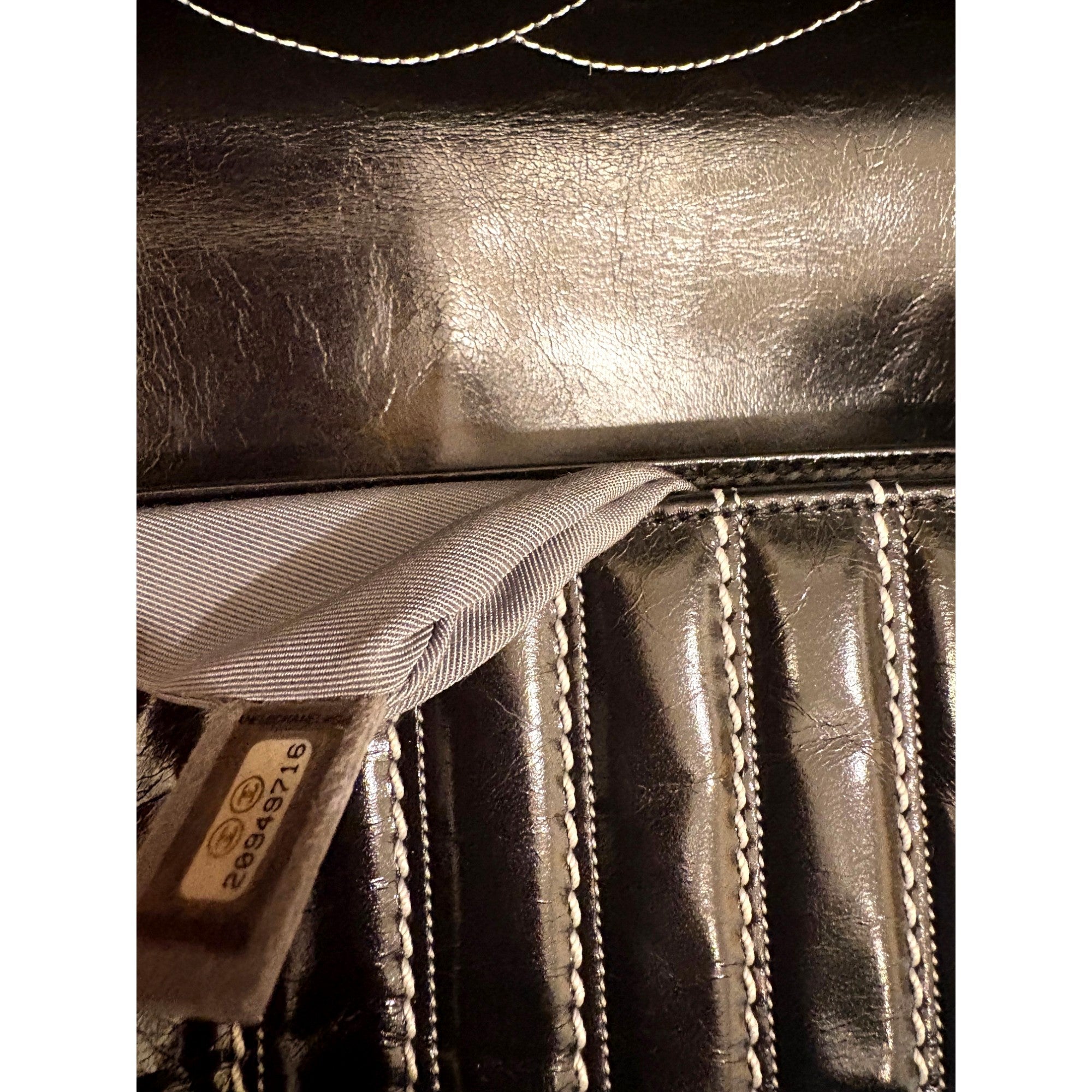 Chanel Black Vertical Stitch Flap Bag CC Logo Silver Chain Shoulder Bag