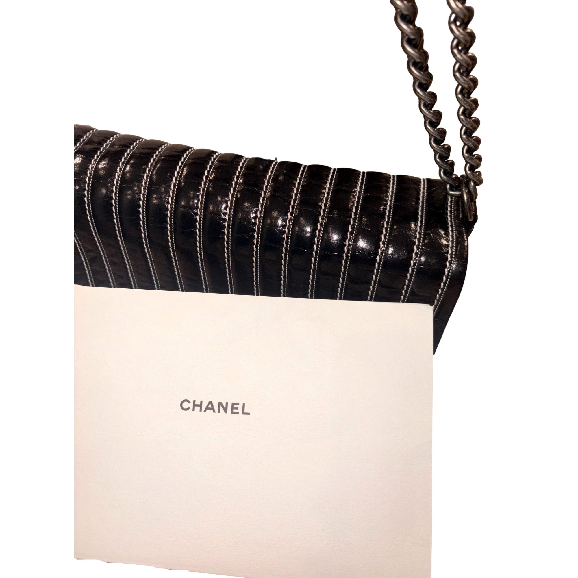 Chanel Black Vertical Stitch Flap Bag CC Logo Silver Chain Shoulder Bag