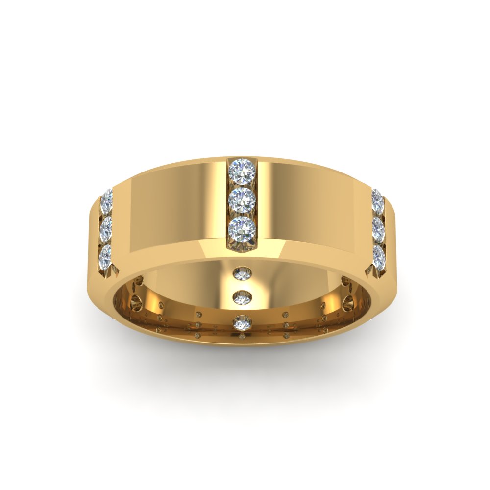 Channel Set 3 Stone Mens Anniversary Ring