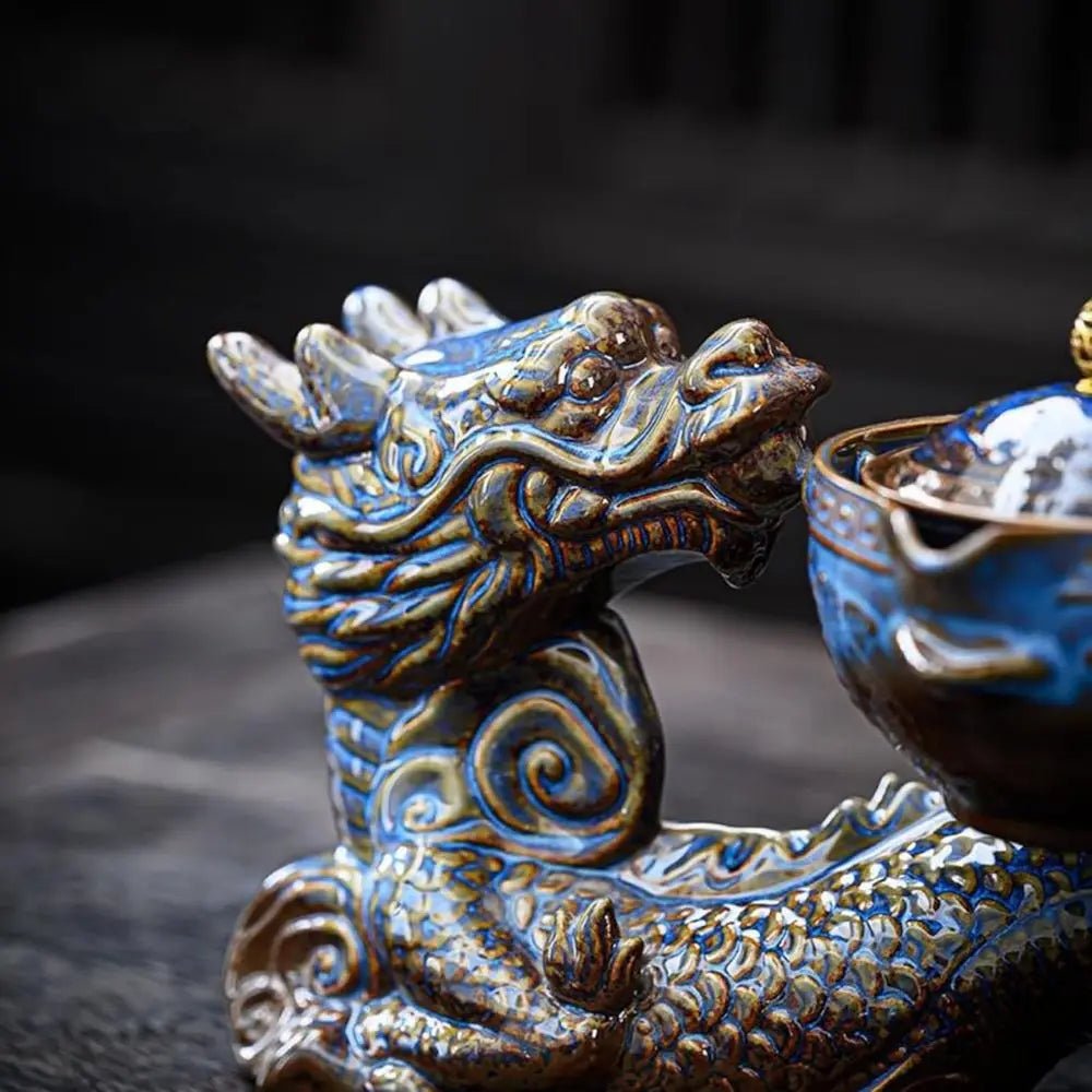 Chinese Gongfu Tea Set – 360° Rotating Teapot with Infuser & 6 Cups (Dragon Design) - Overture Gifts
