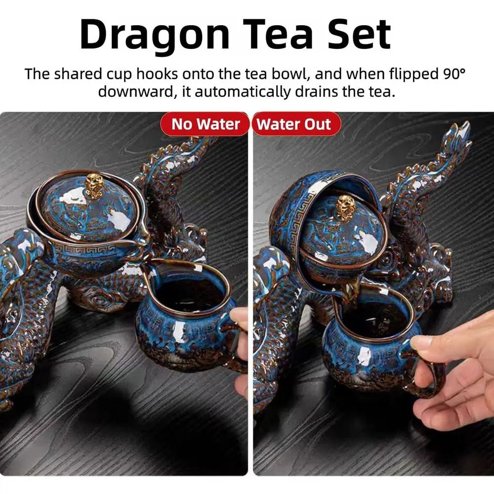 Chinese Gongfu Tea Set – 360° Rotating Teapot with Infuser & 6 Cups (Dragon Design) - Overture Gifts