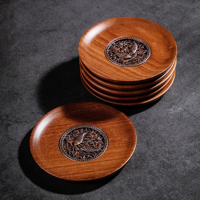 Chinese Tea Ceremony Coaster Set, 6-Piece Resin & Wood - Overture Gifts