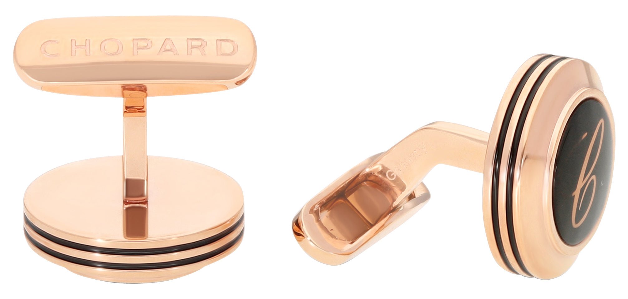 Chopard Classic "C" Rose Gold-Plated Steel & Glass Mens Cufflinks 95014-0054