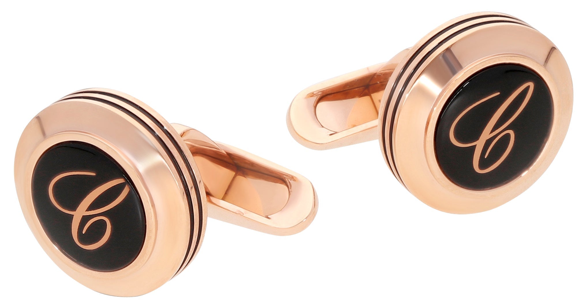 Chopard Classic "C" Rose Gold-Plated Steel & Glass Mens Cufflinks 95014-0054