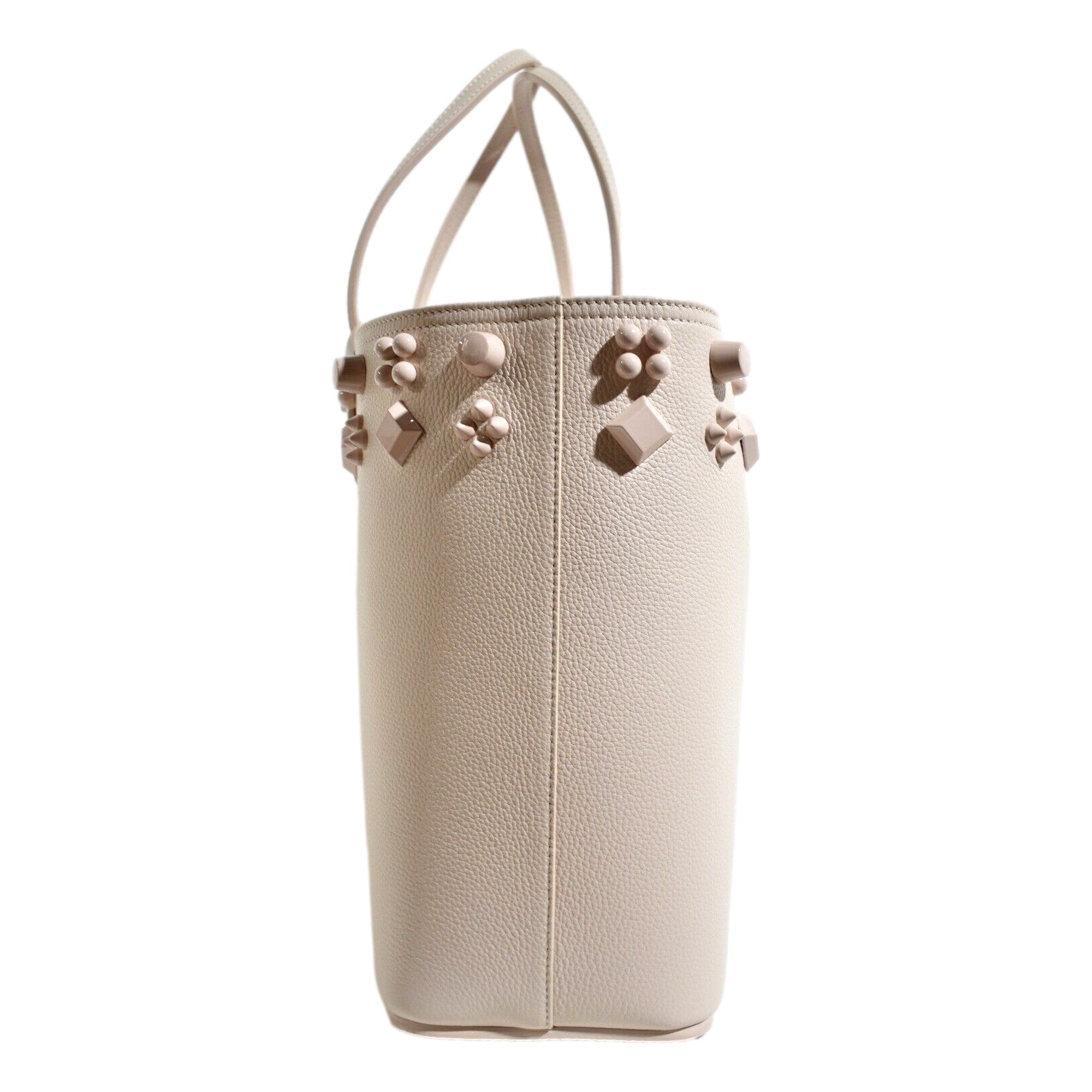 Christian Louboutin Cabata Spike Large Tote Leche Ivory Leather Shoulder Bag