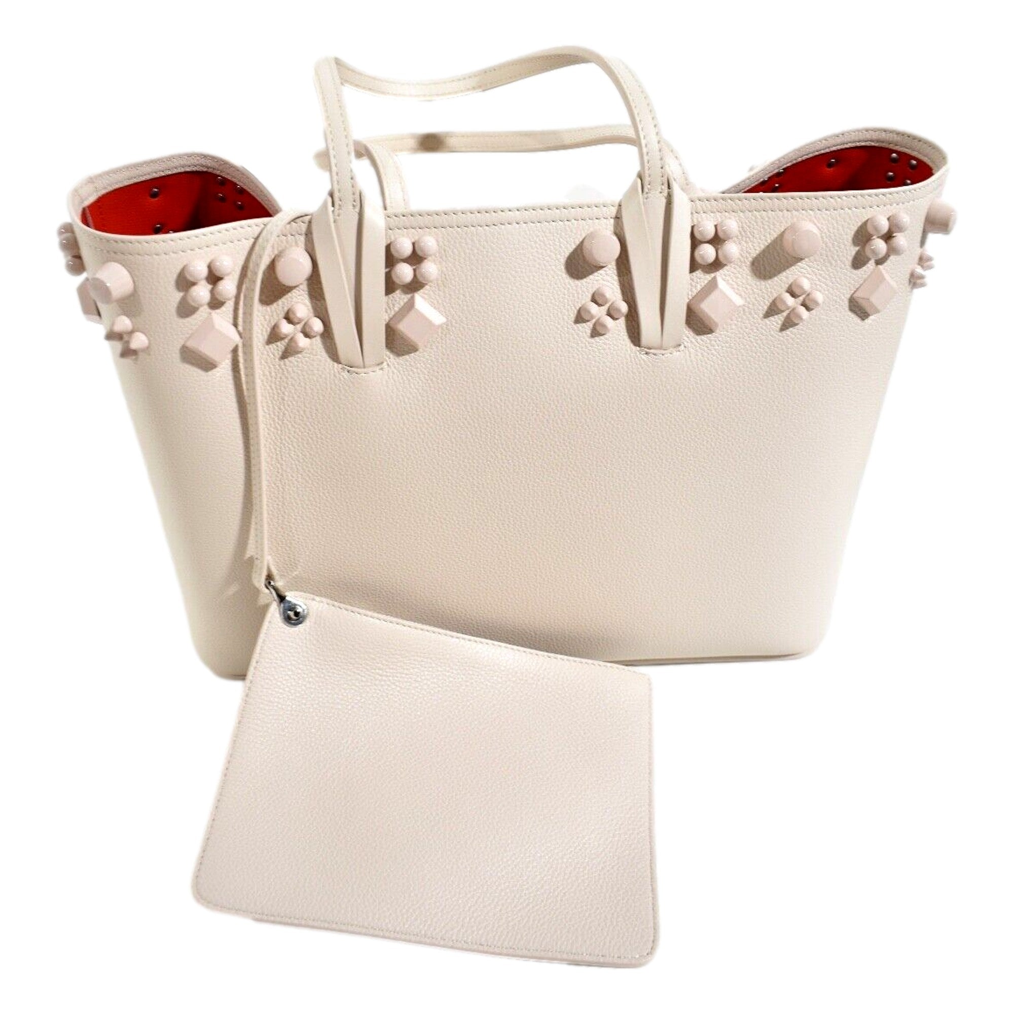 Christian Louboutin Cabata Spike Large Tote Leche Ivory Leather Shoulder Bag