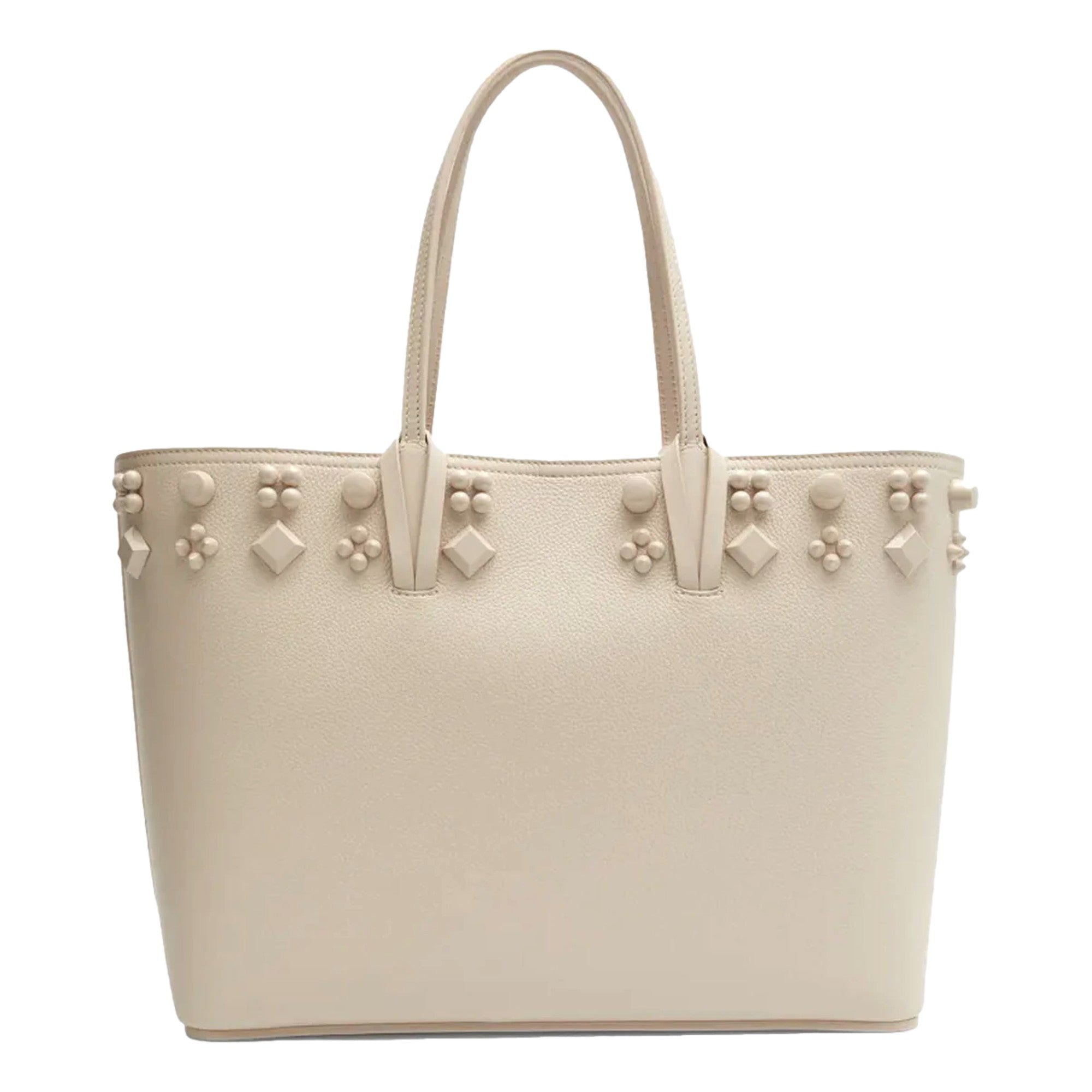 Christian Louboutin Cabata Spike Large Tote Leche Ivory Leather Shoulder Bag