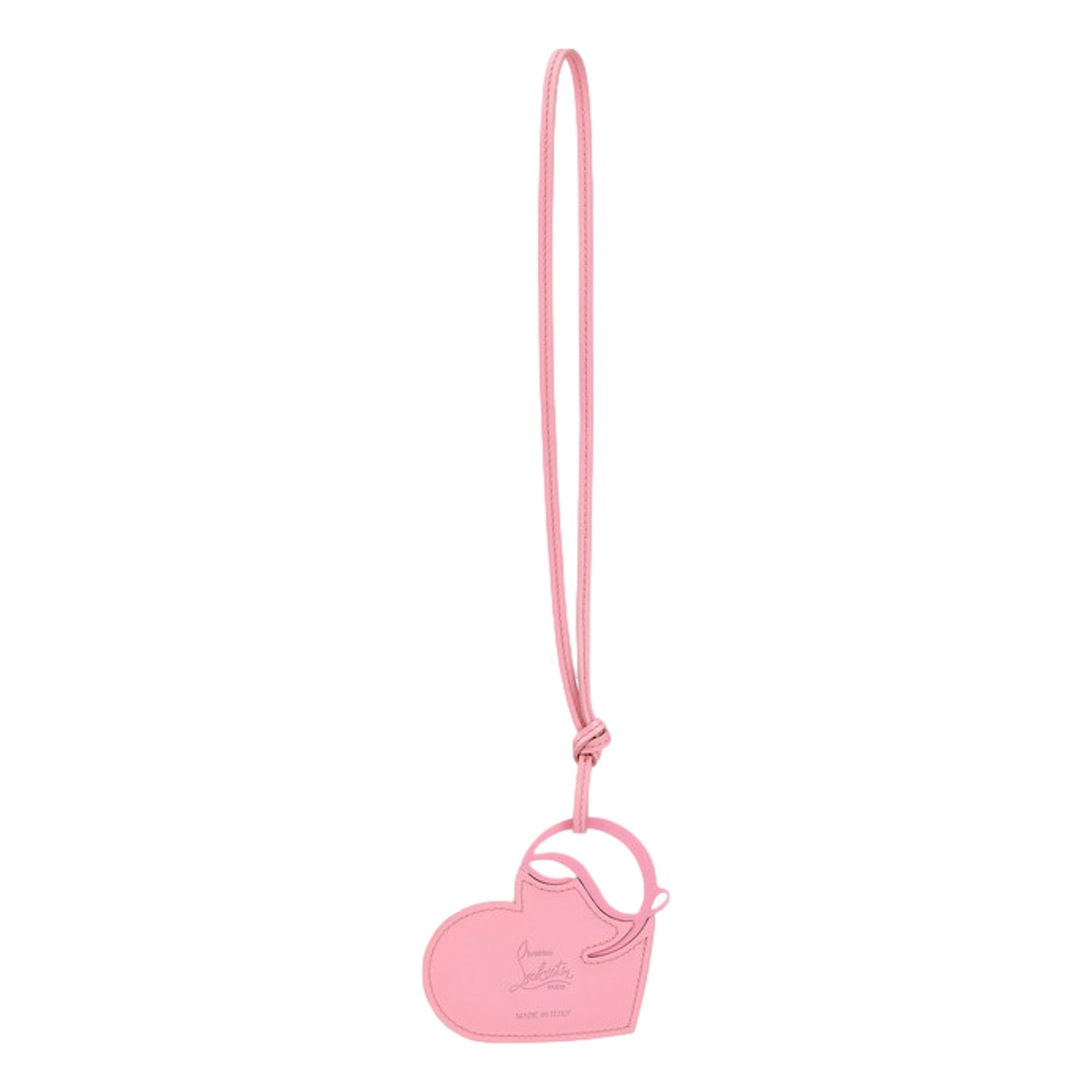 Christian Louboutin Leather Heart Calipso Pink Bag Charm Keychain