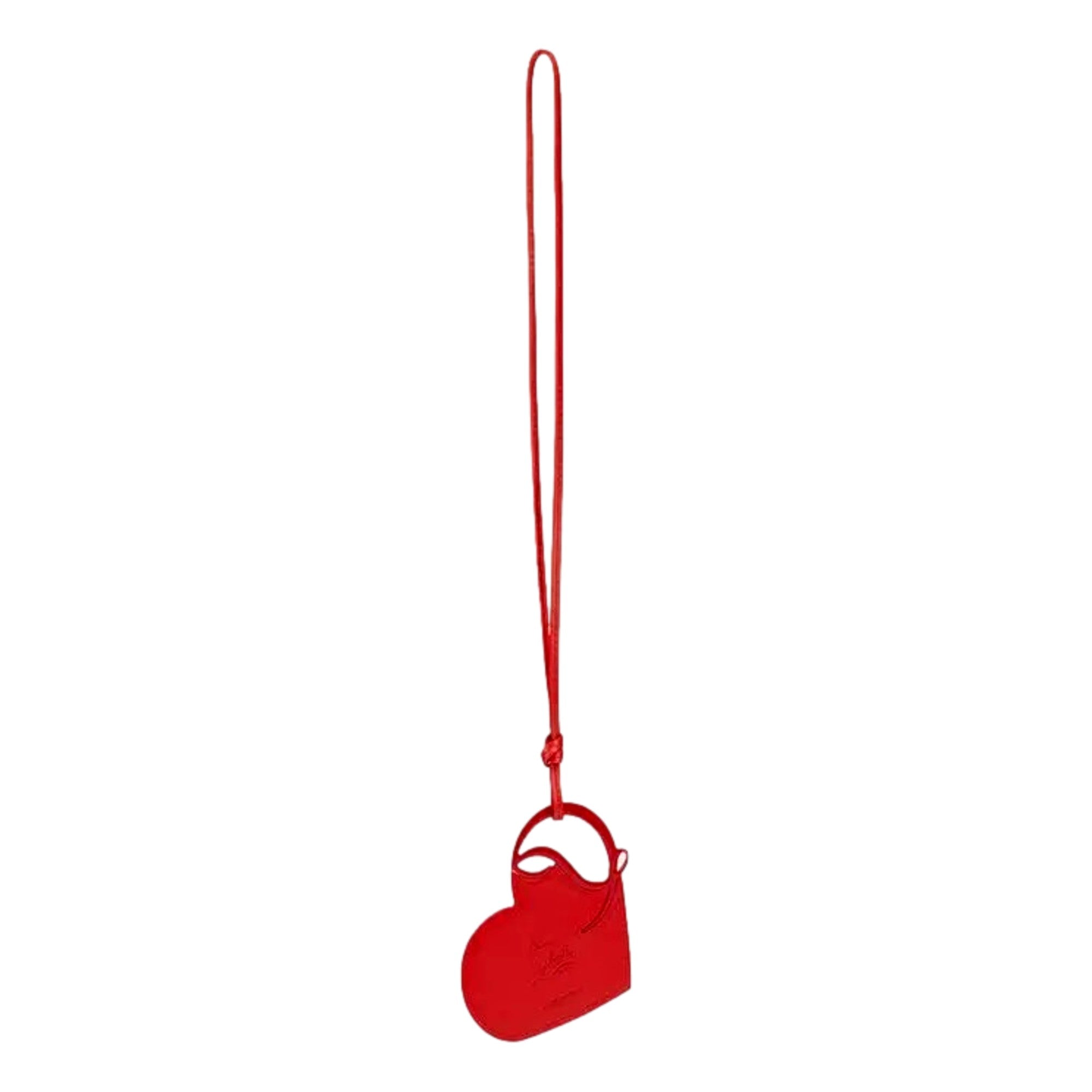 Christian Louboutin Loubi Red Leather Heart Bag Charm Keychain