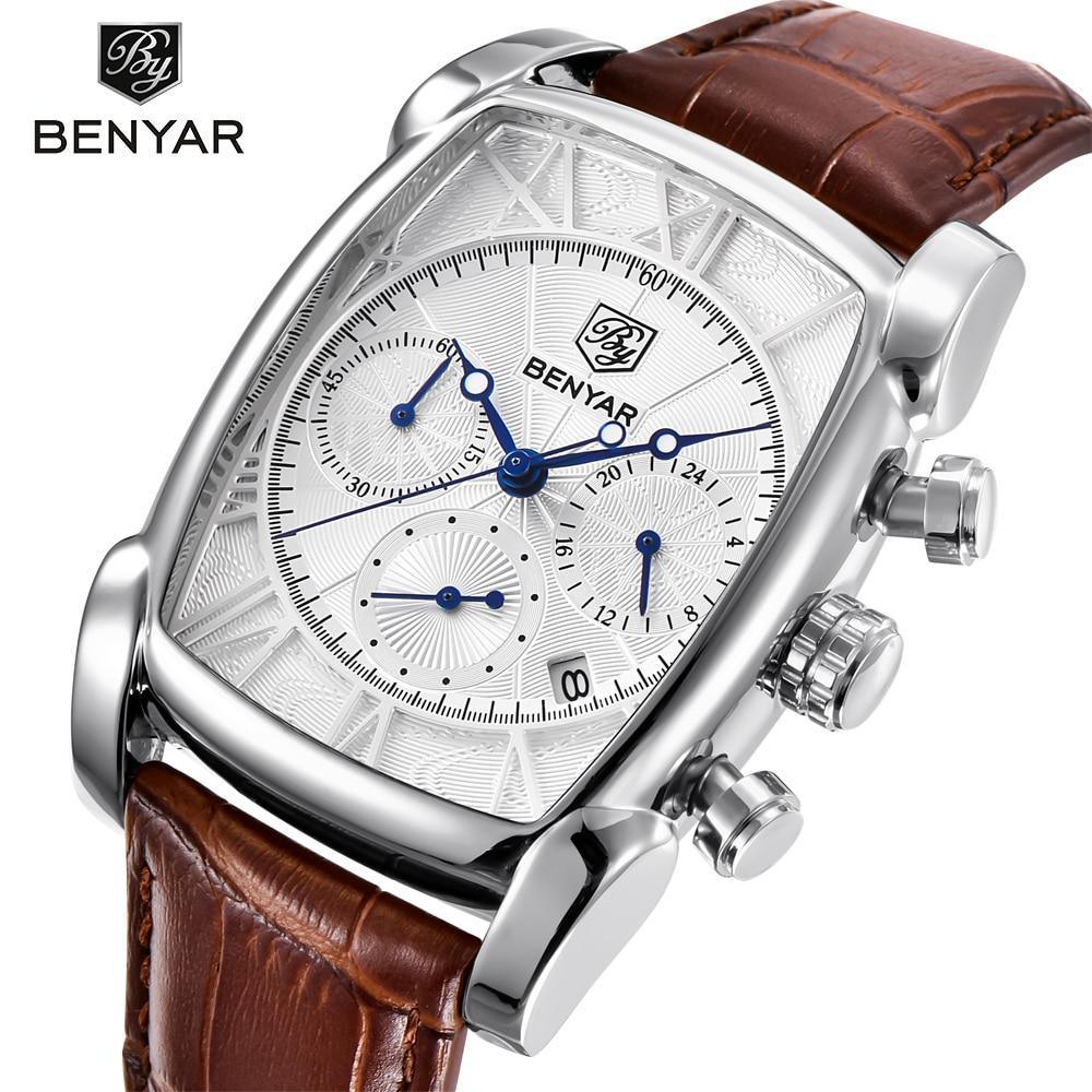 Classic Rectangle Waterproof Case Vintage Design Luxury Watches Leather Strap Business Casual Analog Wrist Watch For Men - Overture Gifts