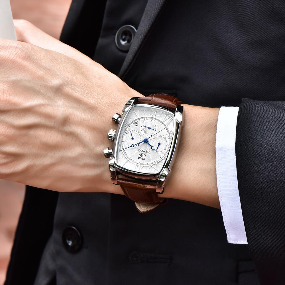 Classic Rectangle Waterproof Case Vintage Design Luxury Watches Leather Strap Business Casual Analog Wrist Watch For Men - Overture Gifts