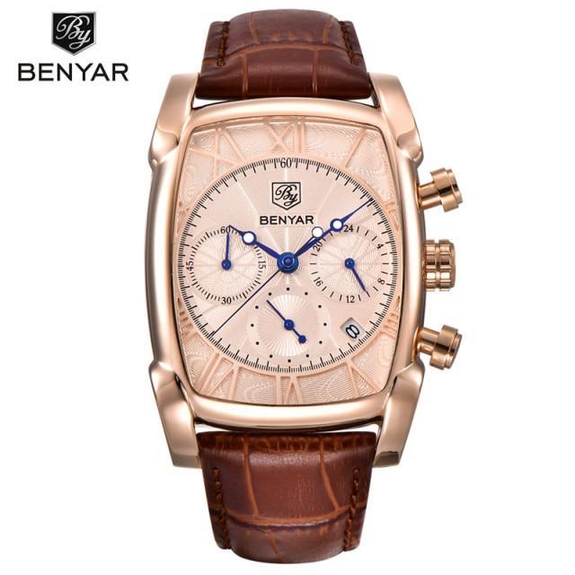 Classic Rectangle Waterproof Case Vintage Design Luxury Watches Leather Strap Business Casual Analog Wrist Watch For Men - Overture Gifts