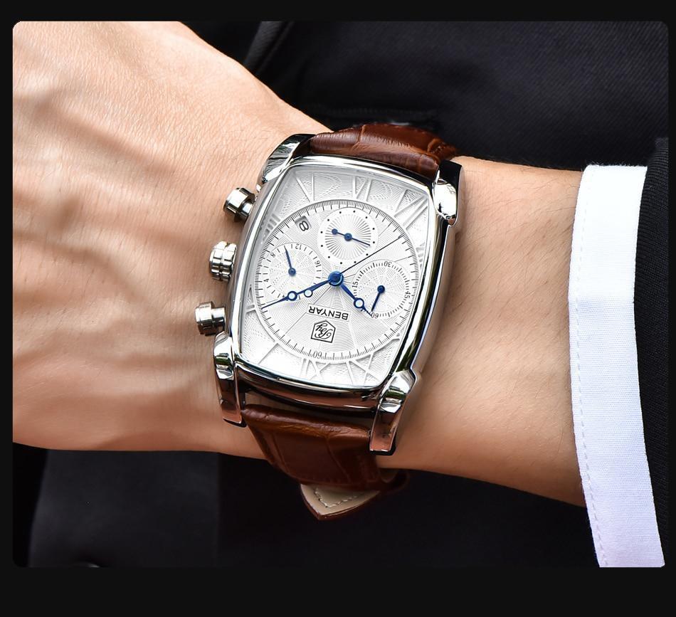Classic Rectangle Waterproof Case Vintage Design Luxury Watches Leather Strap Business Casual Analog Wrist Watch For Men - Overture Gifts