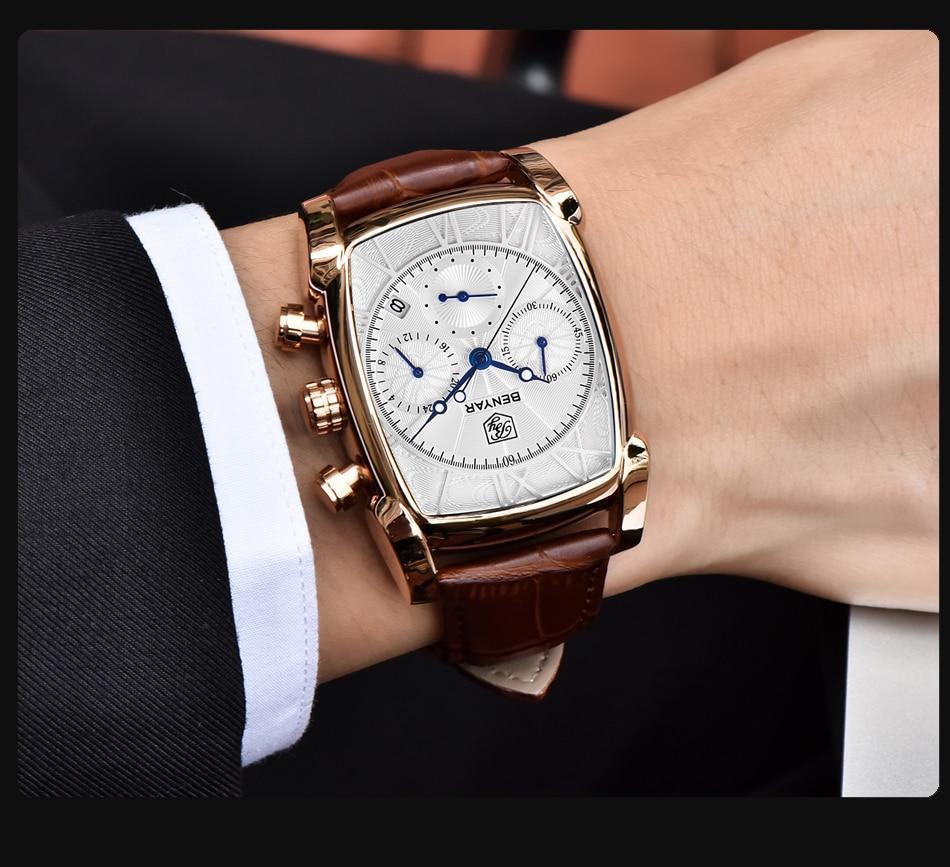 Classic Rectangle Waterproof Case Vintage Design Luxury Watches Leather Strap Business Casual Analog Wrist Watch For Men - Overture Gifts