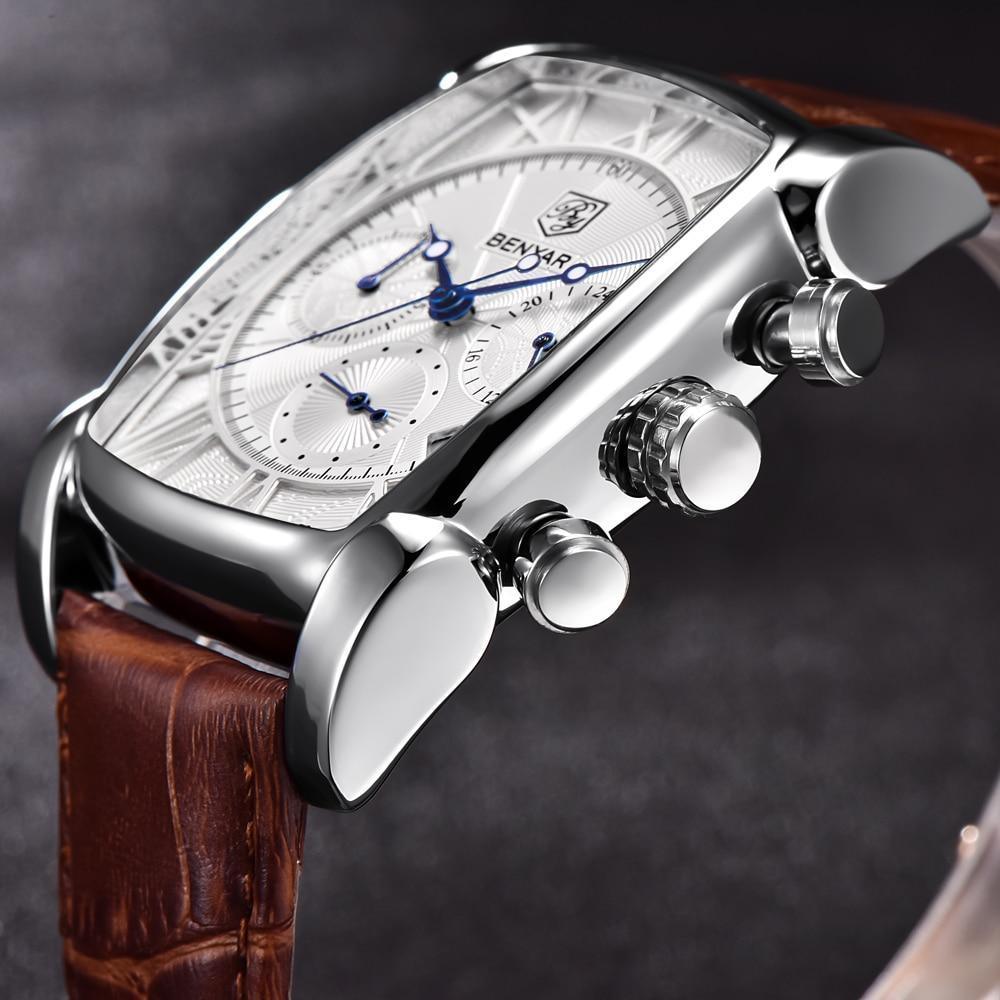 Classic Rectangle Waterproof Case Vintage Design Luxury Watches Leather Strap Business Casual Analog Wrist Watch For Men - Overture Gifts