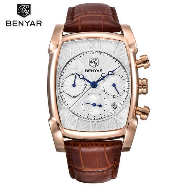 Classic Rectangle Waterproof Case Vintage Design Luxury Watches Leather Strap Business Casual Analog Wrist Watch For Men - Overture Gifts