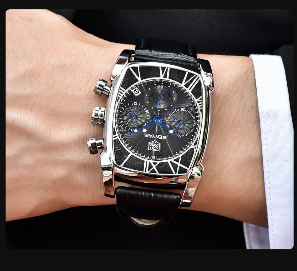 Classic Rectangle Waterproof Case Vintage Design Luxury Watches Leather Strap Business Casual Analog Wrist Watch For Men - Overture Gifts