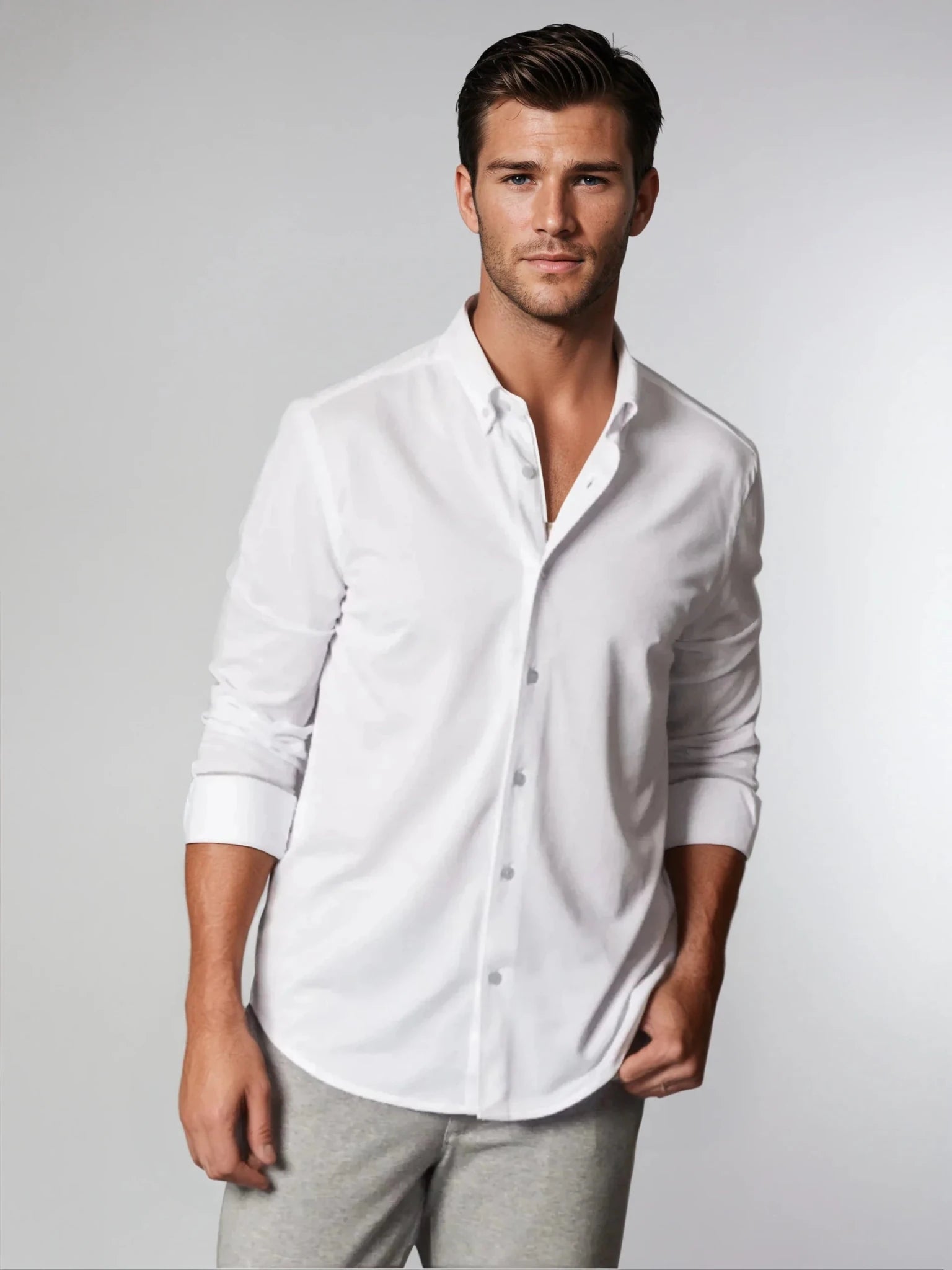 Classic White Long Sleeve Button Down Tech Shirt - Overture Gifts