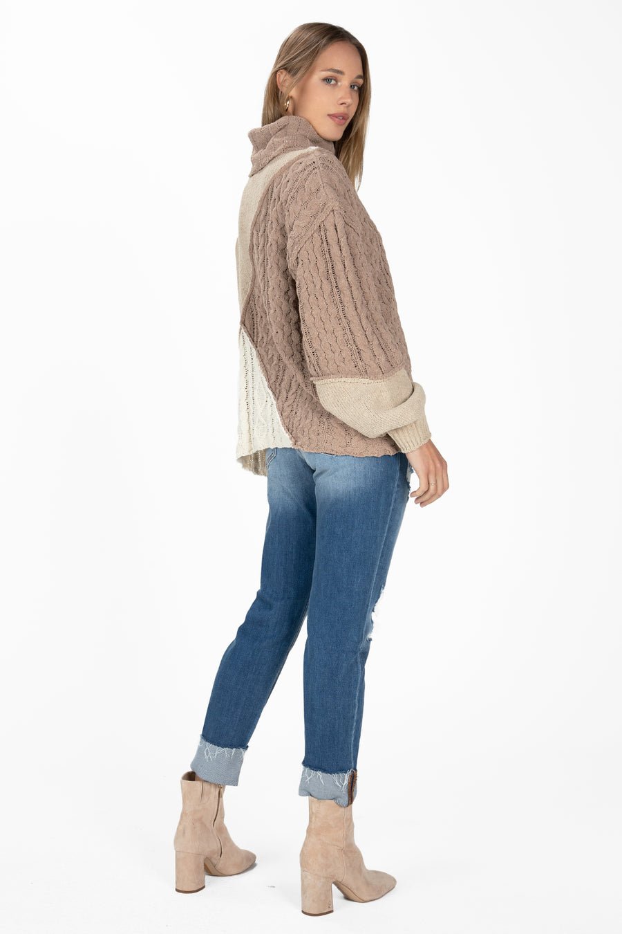 Colorblock Cable Knit Sweater - Overture Gifts