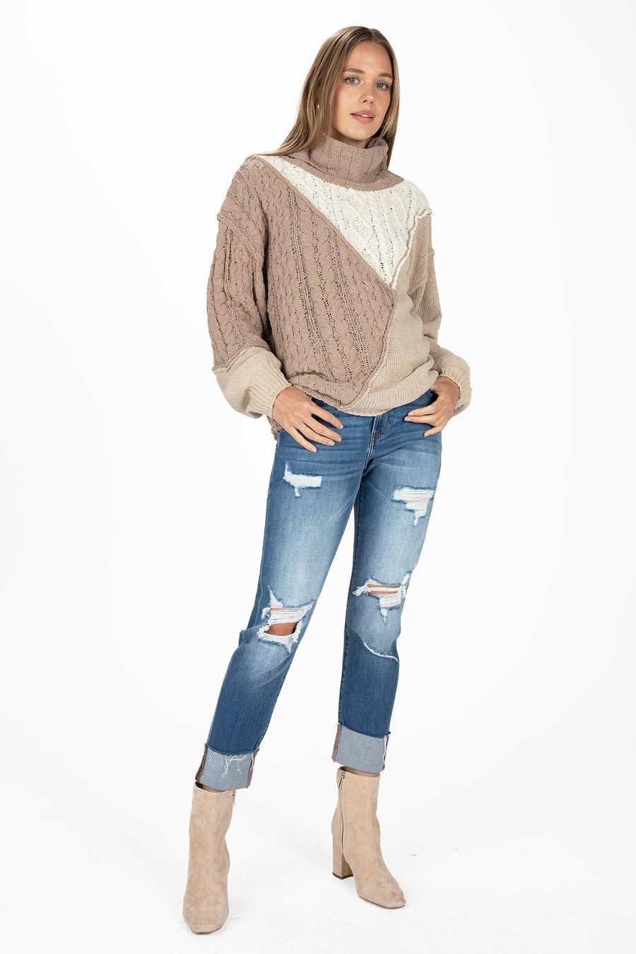 Colorblock Cable Knit Sweater - Overture Gifts