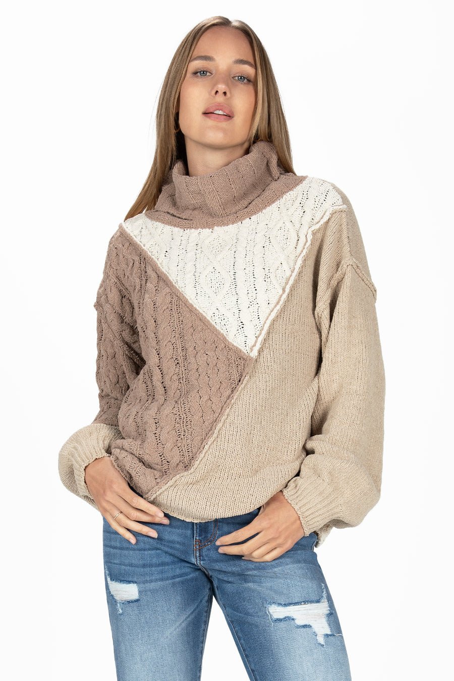 Colorblock Cable Knit Sweater - Overture Gifts