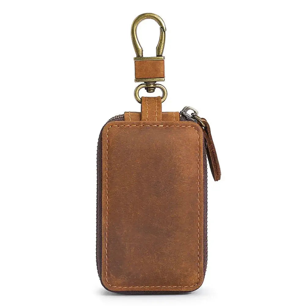 Premium Crazy Horse Leather Zip Key Case with Brass Clasp
