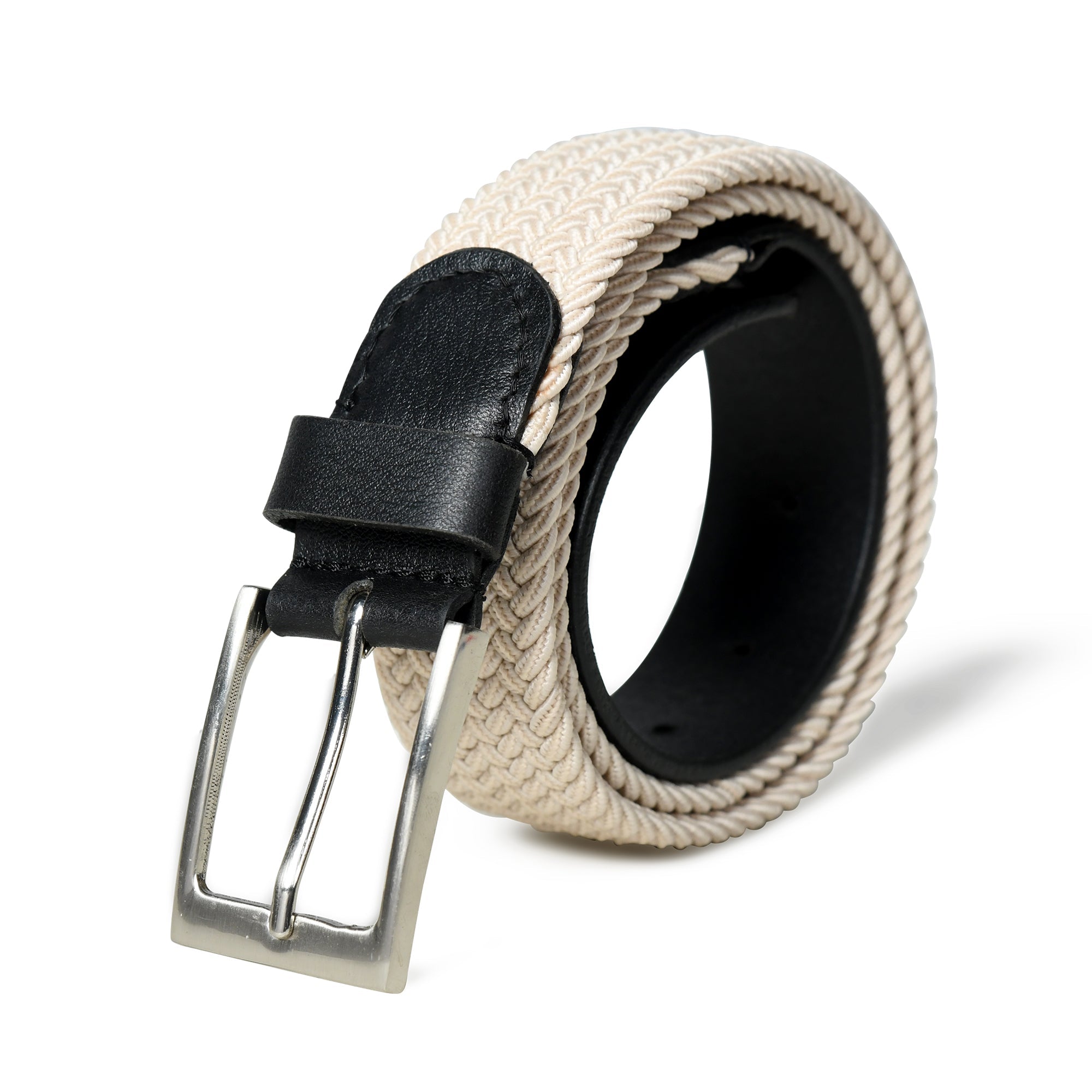 Cream & Black Braided Canvas Leather Belt - Overture Gifts