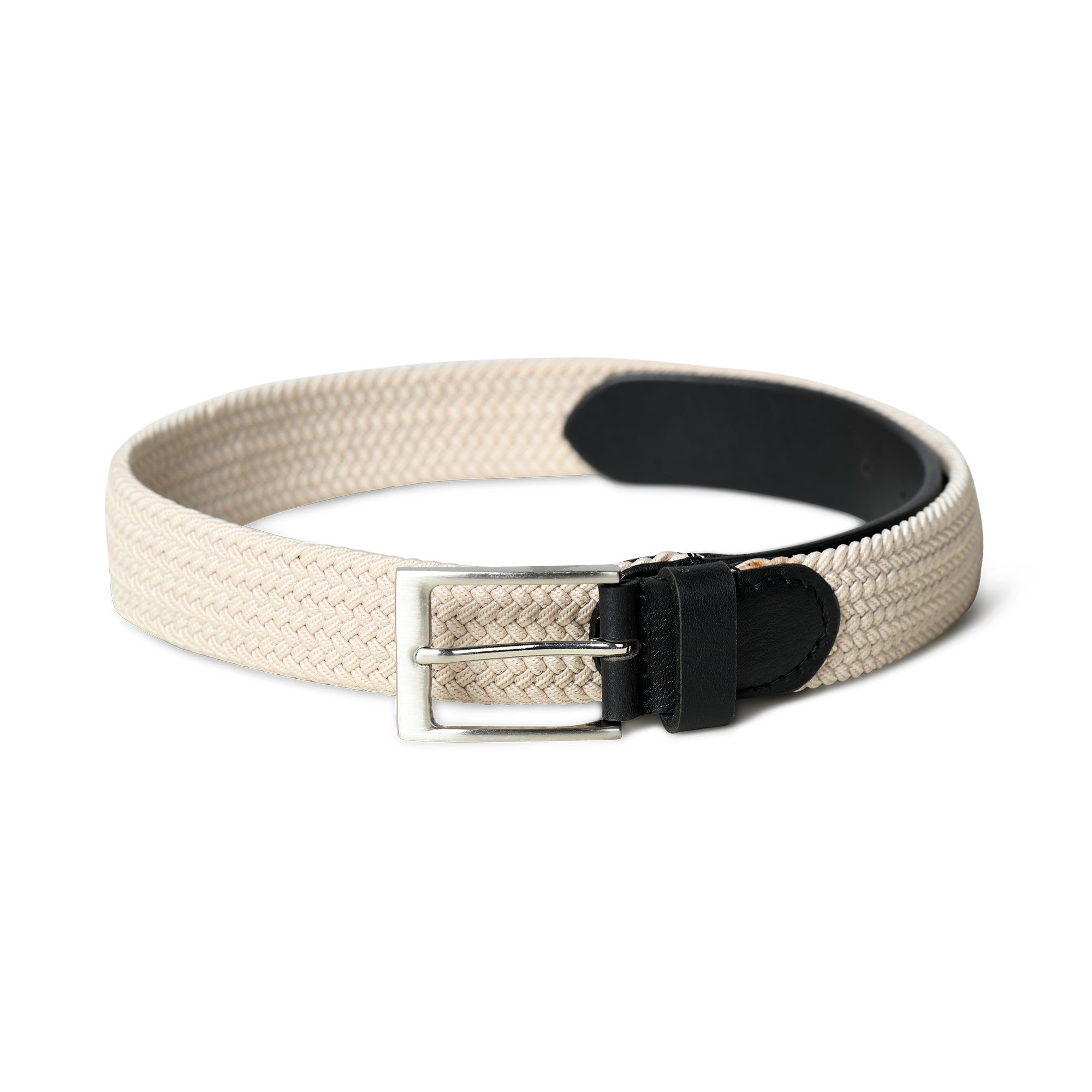 Cream & Black Braided Canvas Leather Belt - Overture Gifts