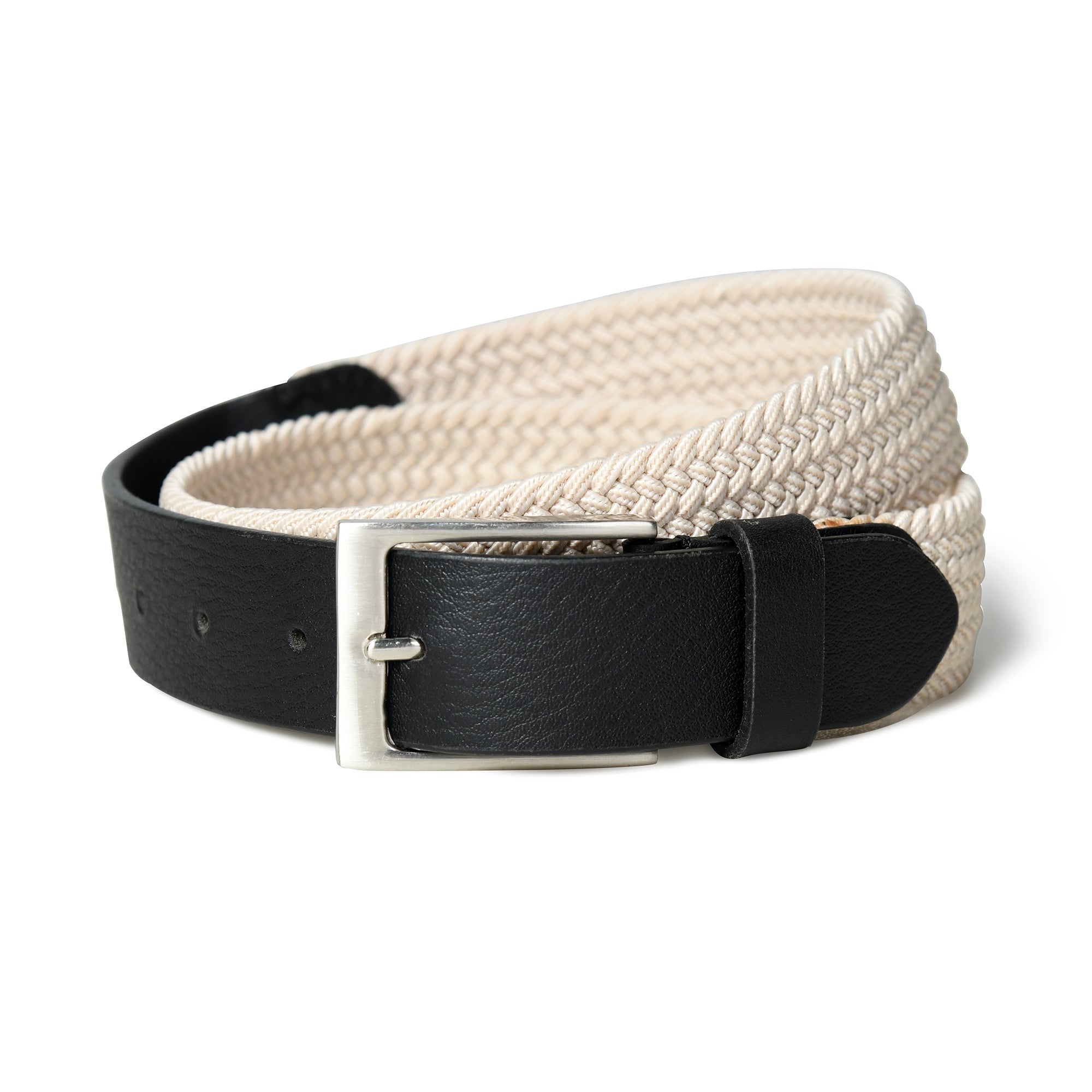 Cream & Black Braided Canvas Leather Belt - Overture Gifts