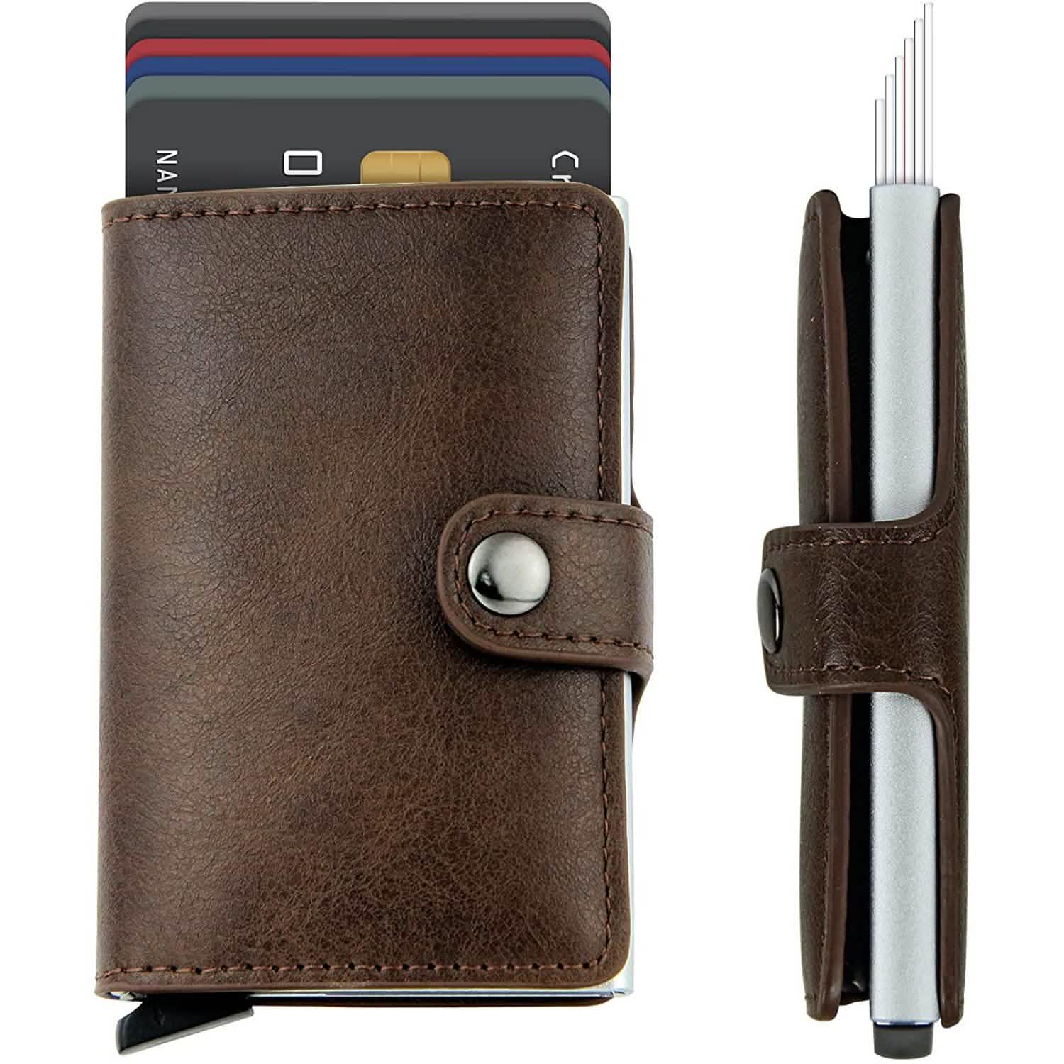 Credit Card Holder RFID Blocking Genuine Leather Vintage Aluminum Business Wallet
