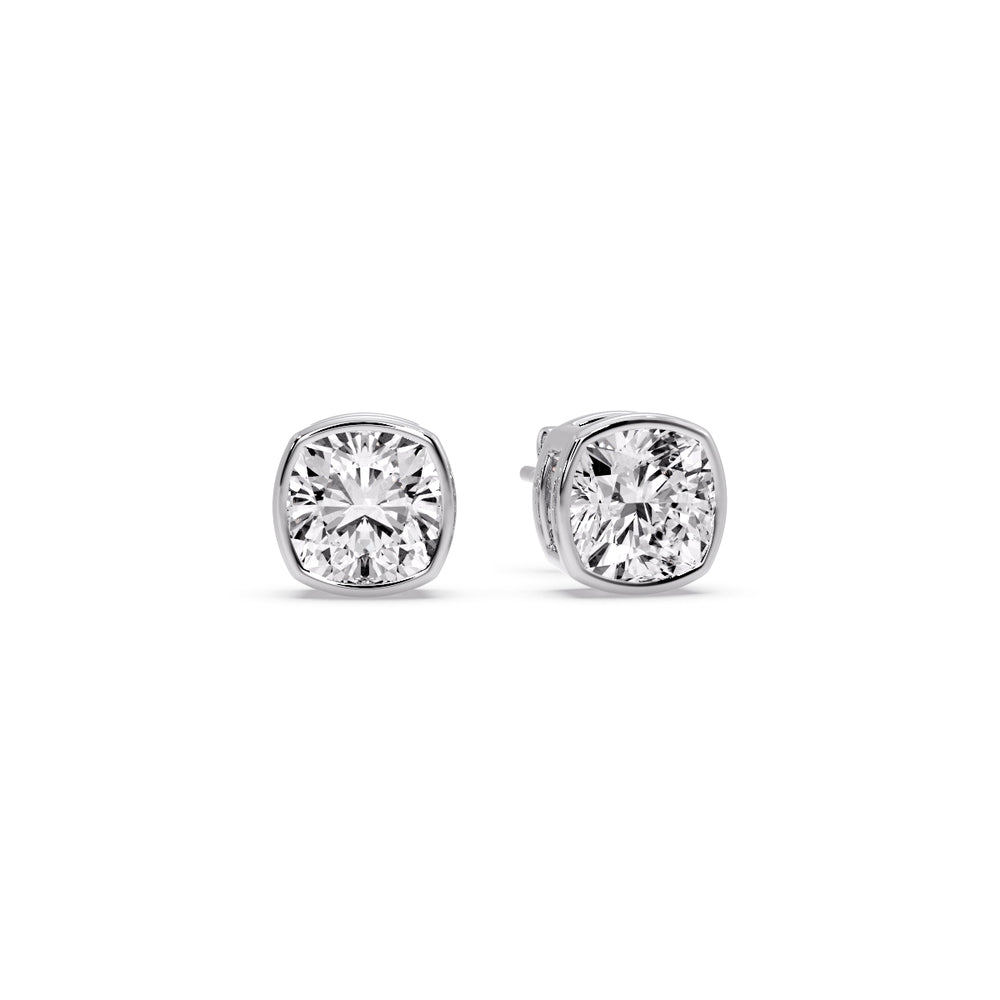 Cushion Diamond Bezel Set Solitaire Certified Stud Earrings