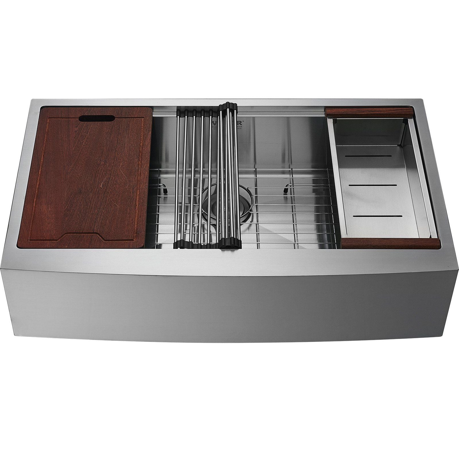 Farmhouse Kitchen Sink, 304 Stainless Steel Drop-In Sinks, Single Bowl Basin with Ledge & Accessories, Household Dishwasher Sinks for Workstation, Prep Kitchen, and Bar Sink, 33 inch
