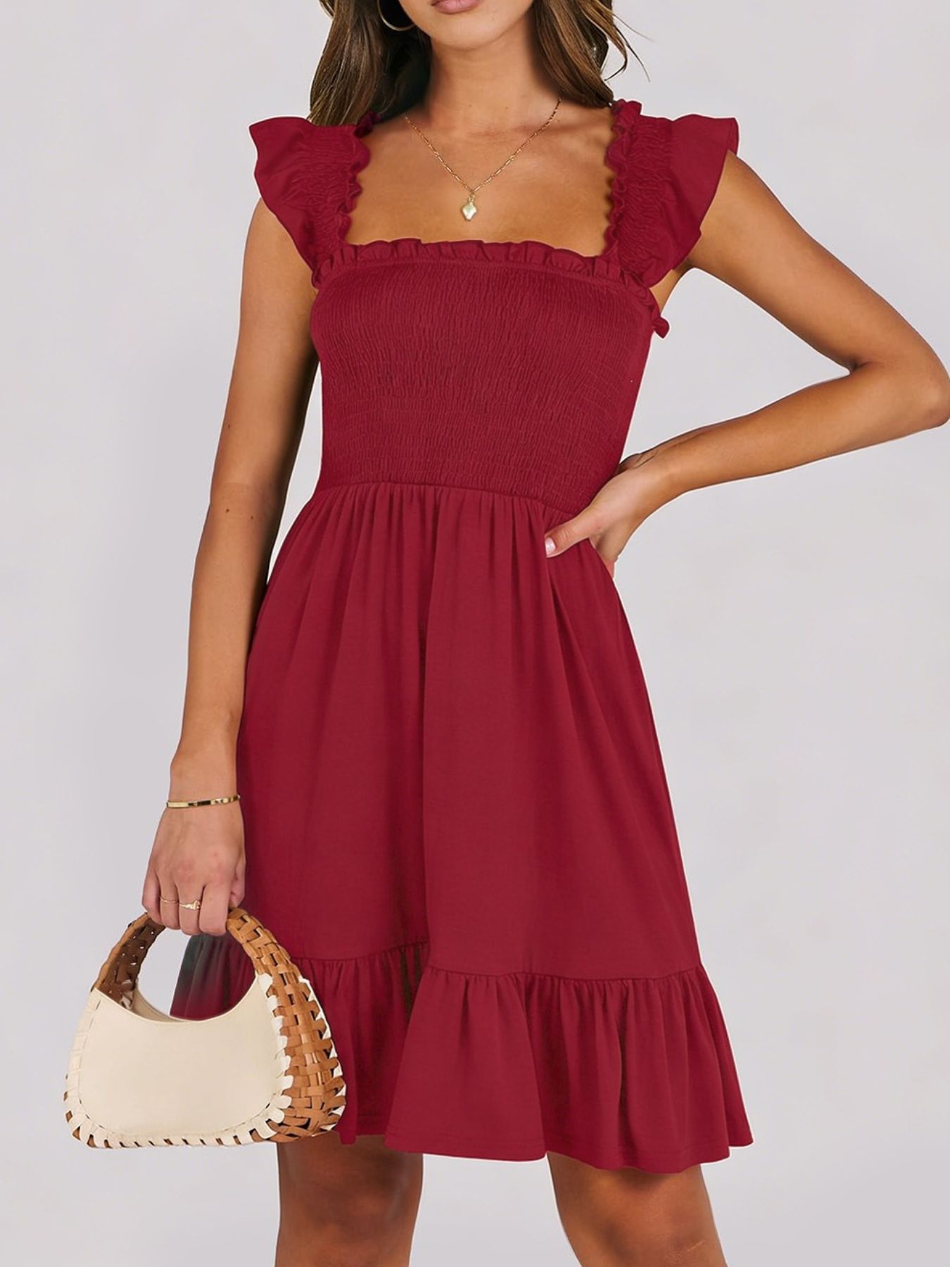 Smocked Ruffle Hem Mini Dress