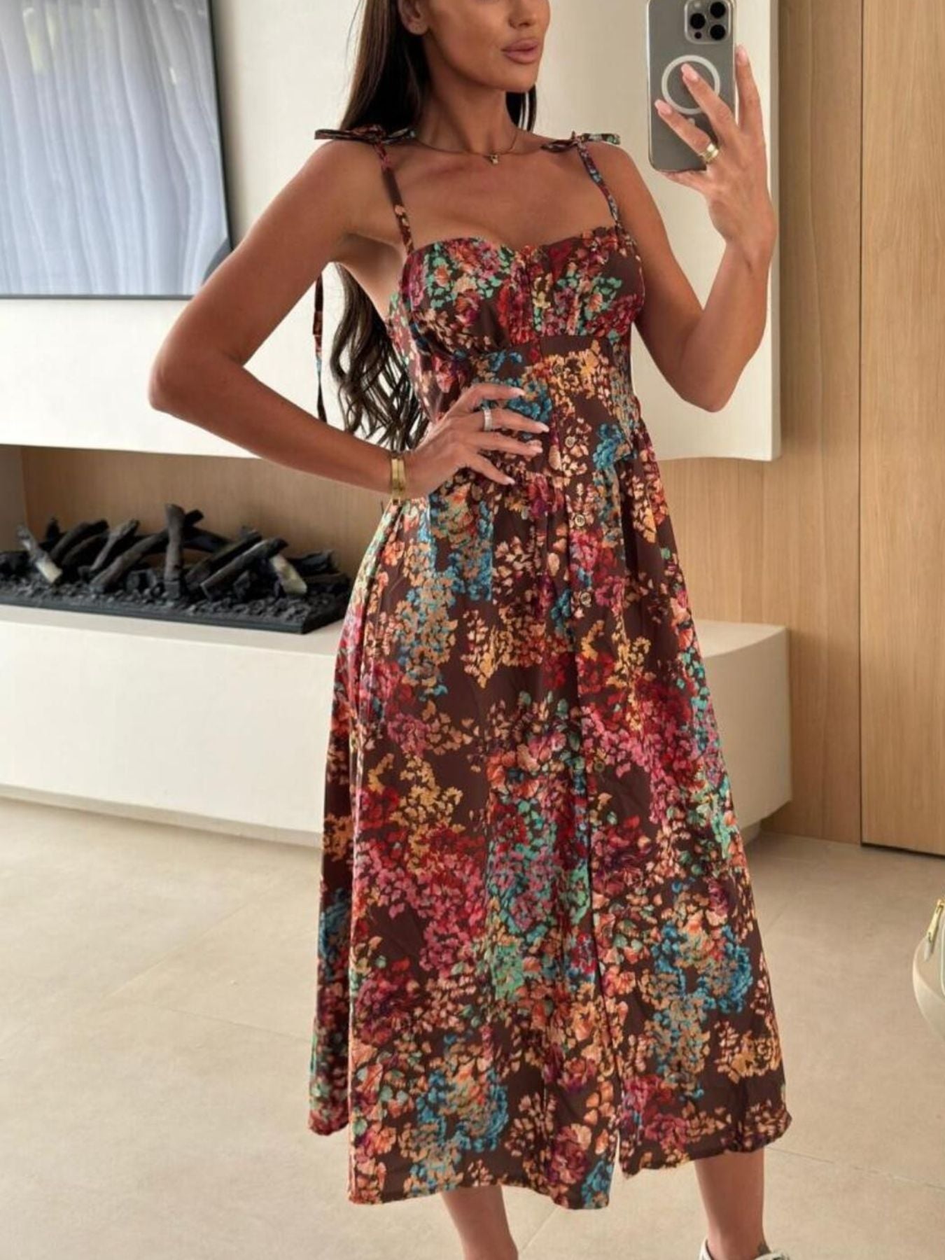 Striped Tie-Shoulder Midi Dress