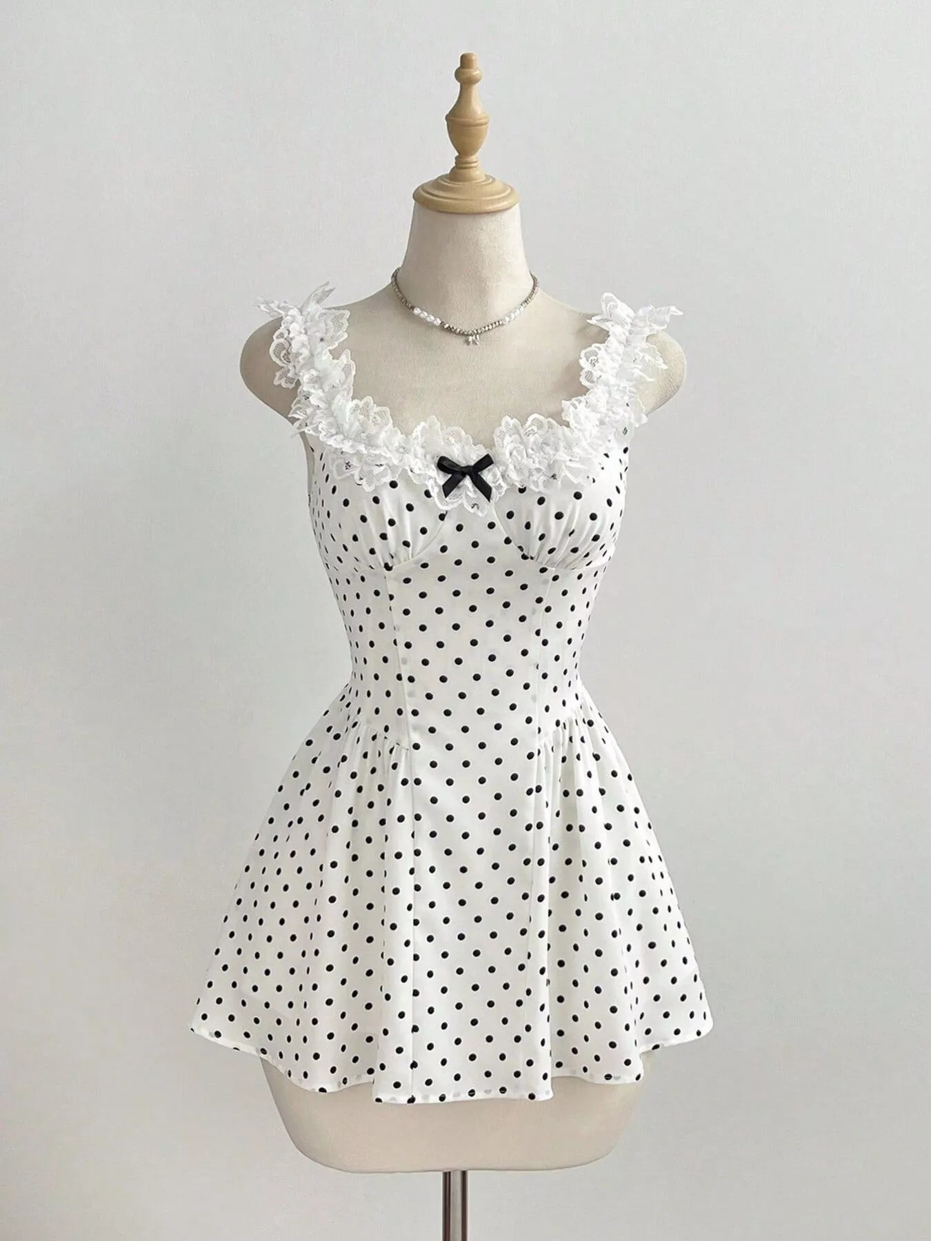 Polka Dot Lace Trim Mini Dress