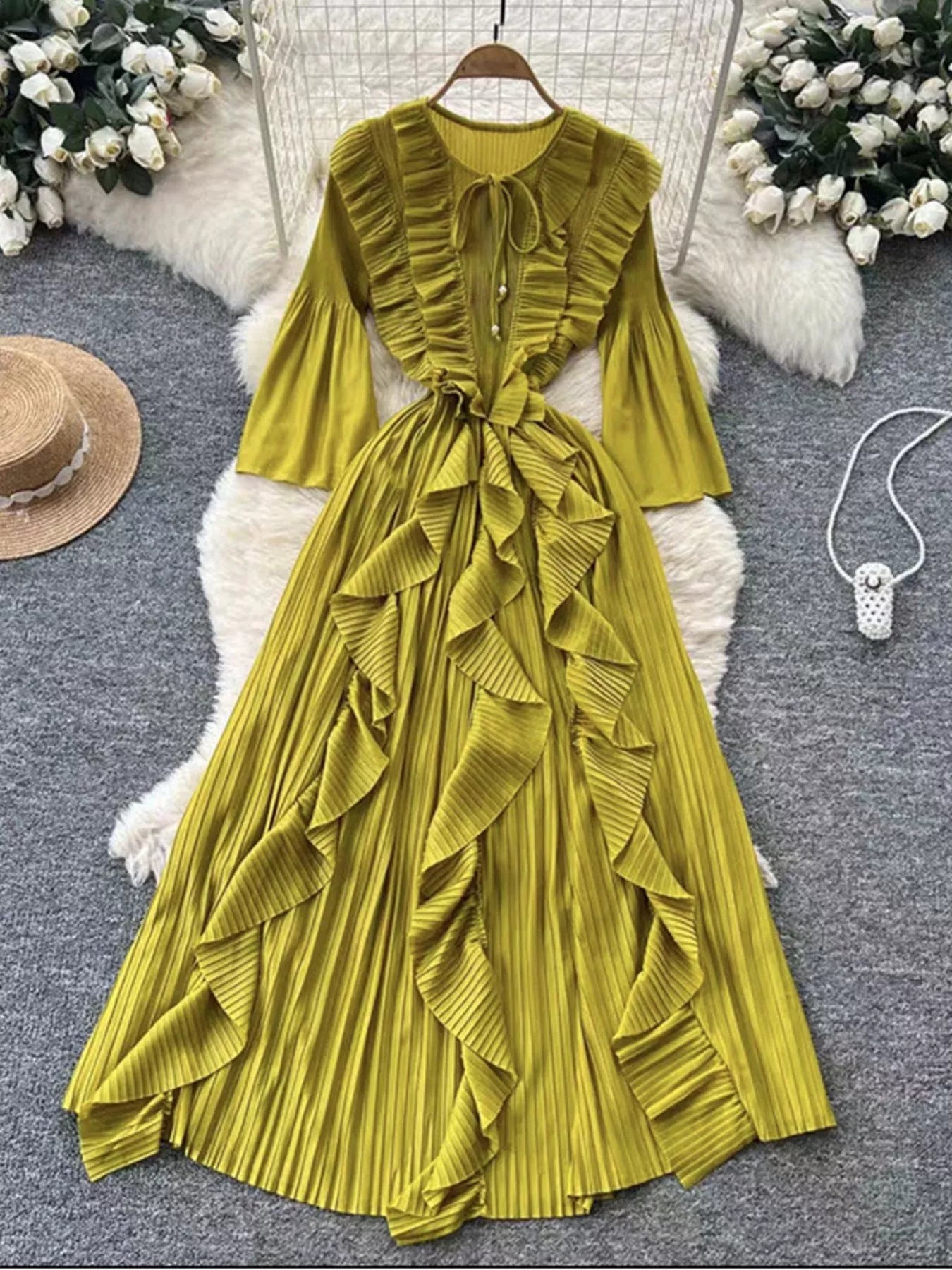 Ruffled A-Line Midi Dress