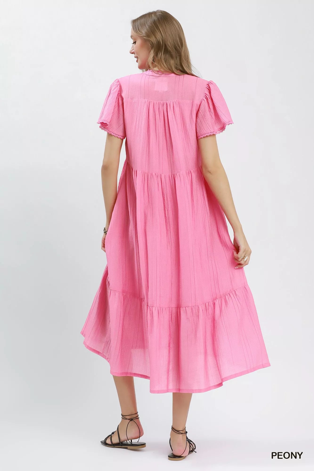 Umgee Textured Tiered Midi Dress with Side Pockets